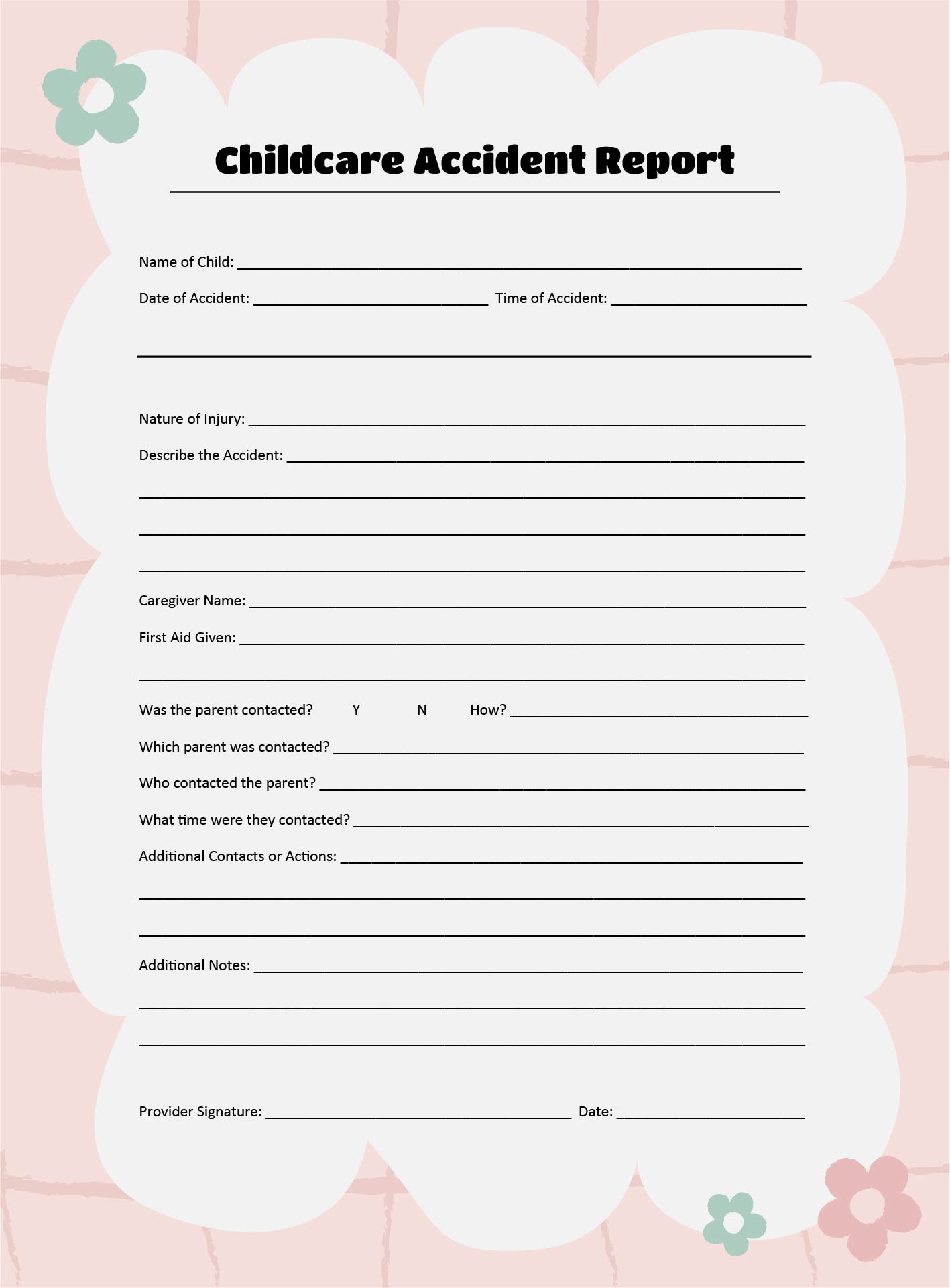 Printable Child Accident Report Form Template
