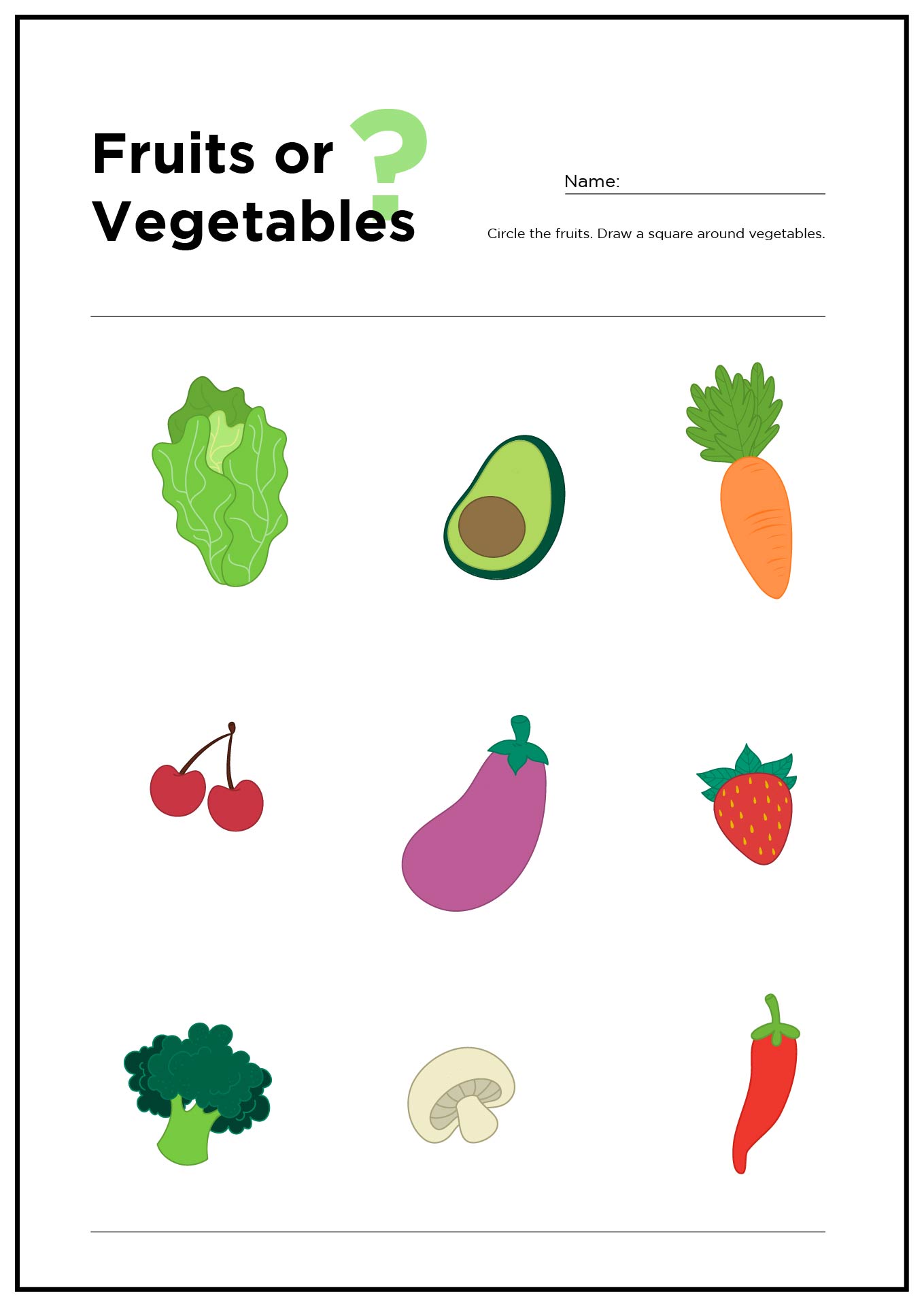 Printable Circle The Fruits And Vegetables Worksheet