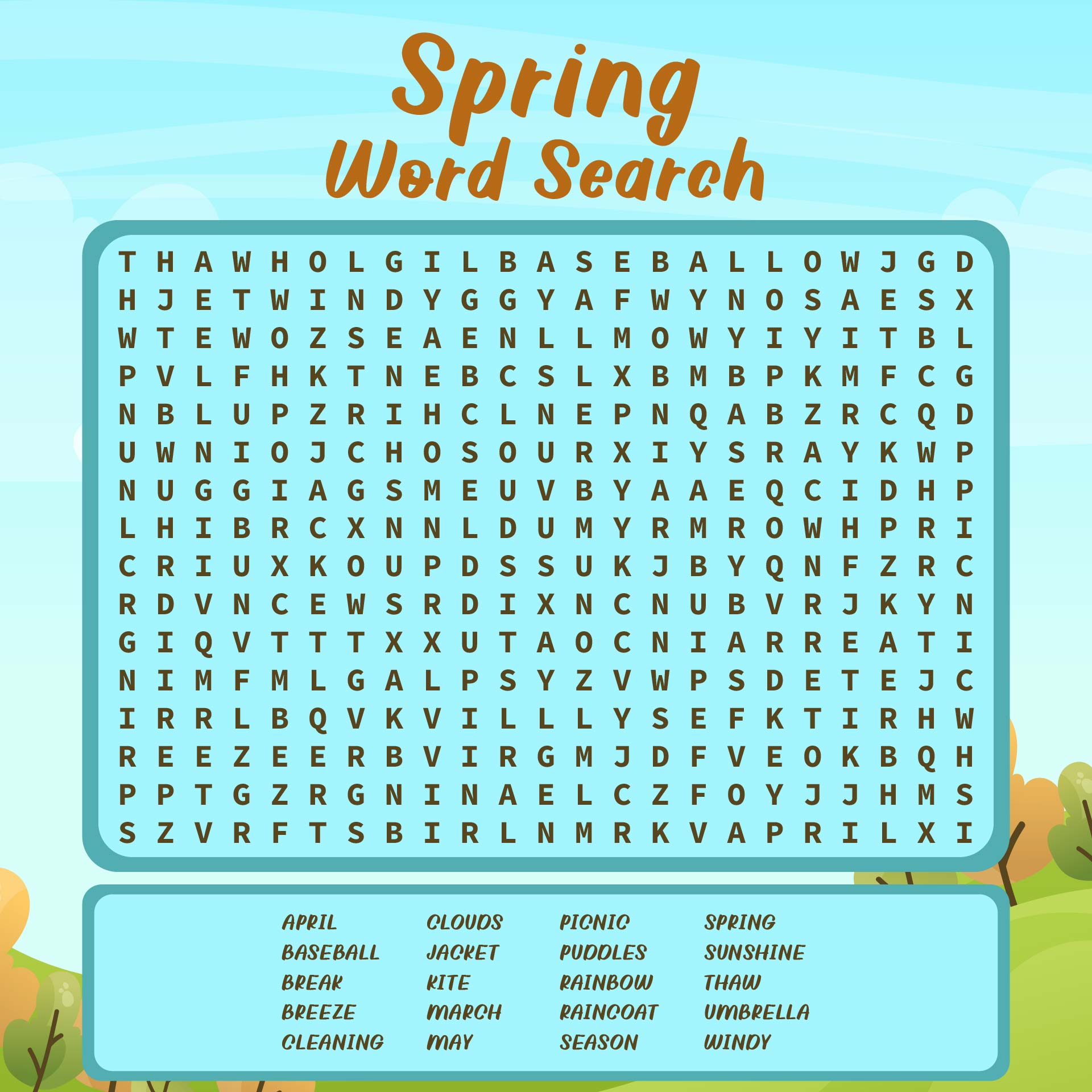 Printable Difficult Spring Word Search Puzzle For Kids