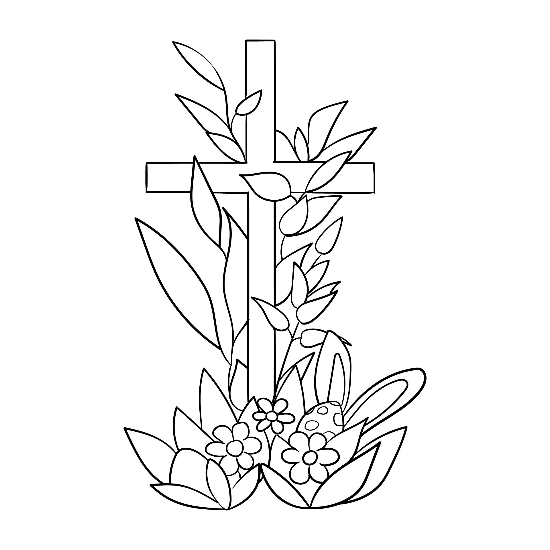 Printable Easter Cross With Spring Flowers Template