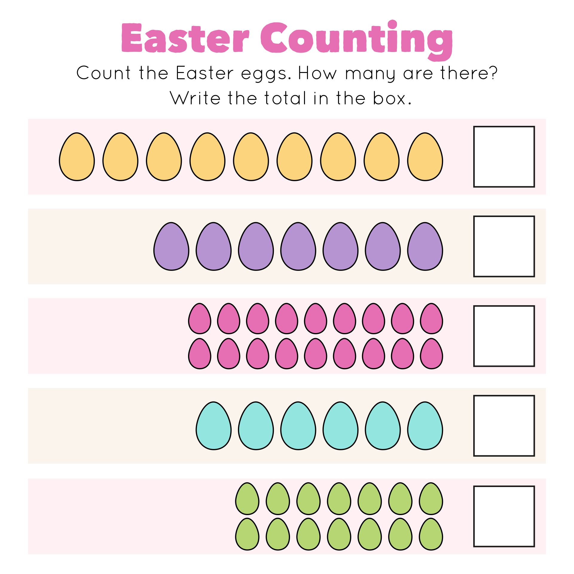 Printable Easter Math Number Counting Worksheet