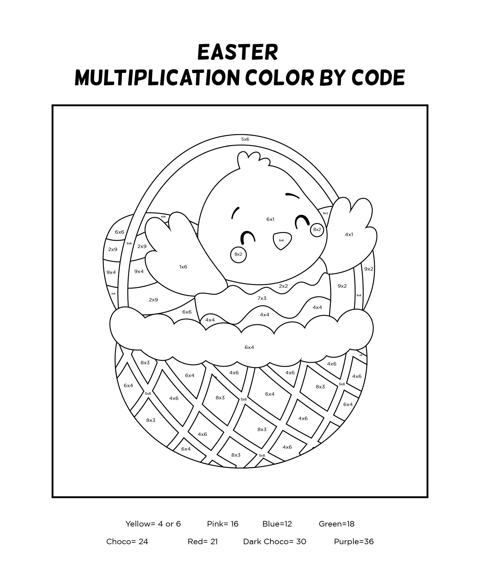 Printable Easter Multiplication Color By Number