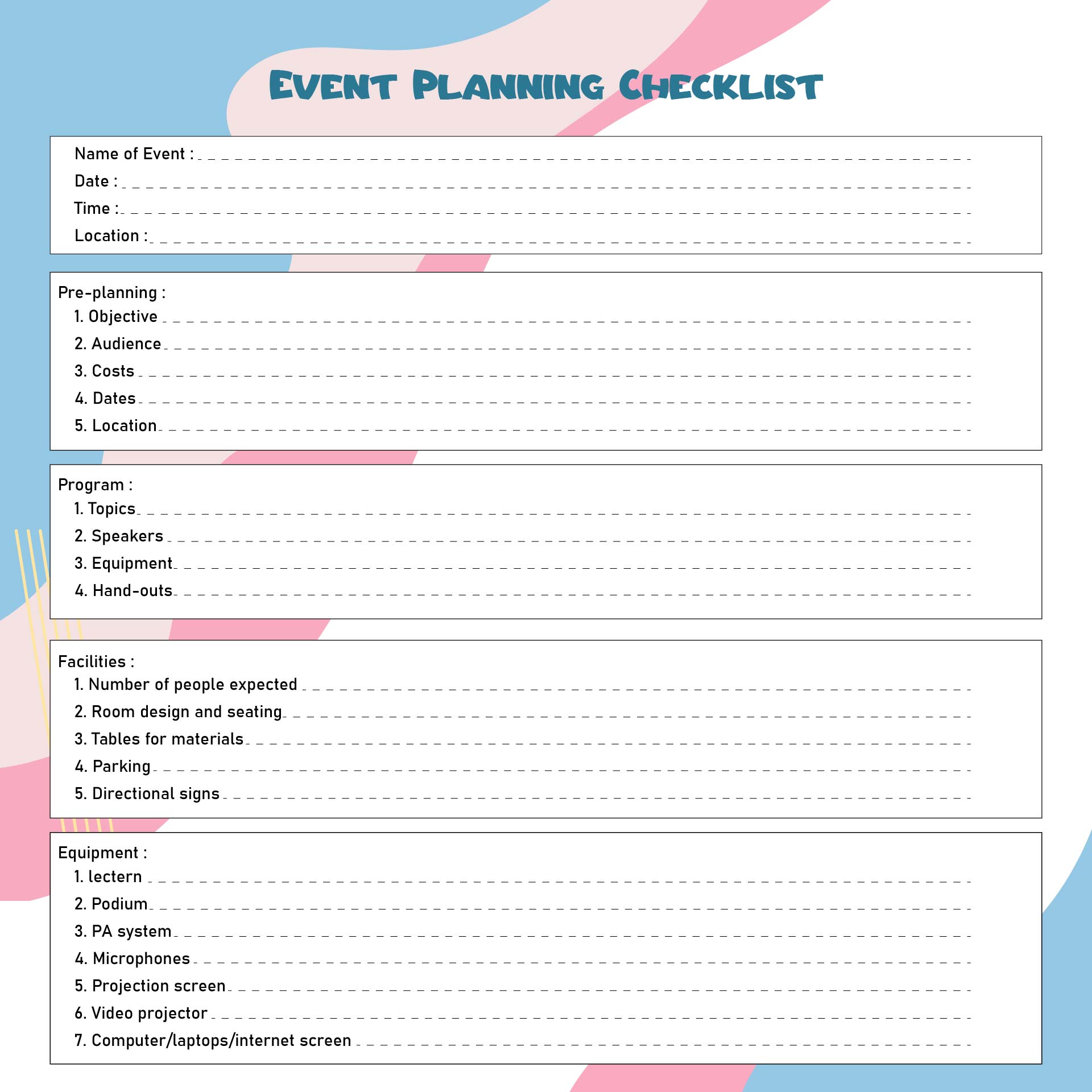 Printable Event Planning Templates