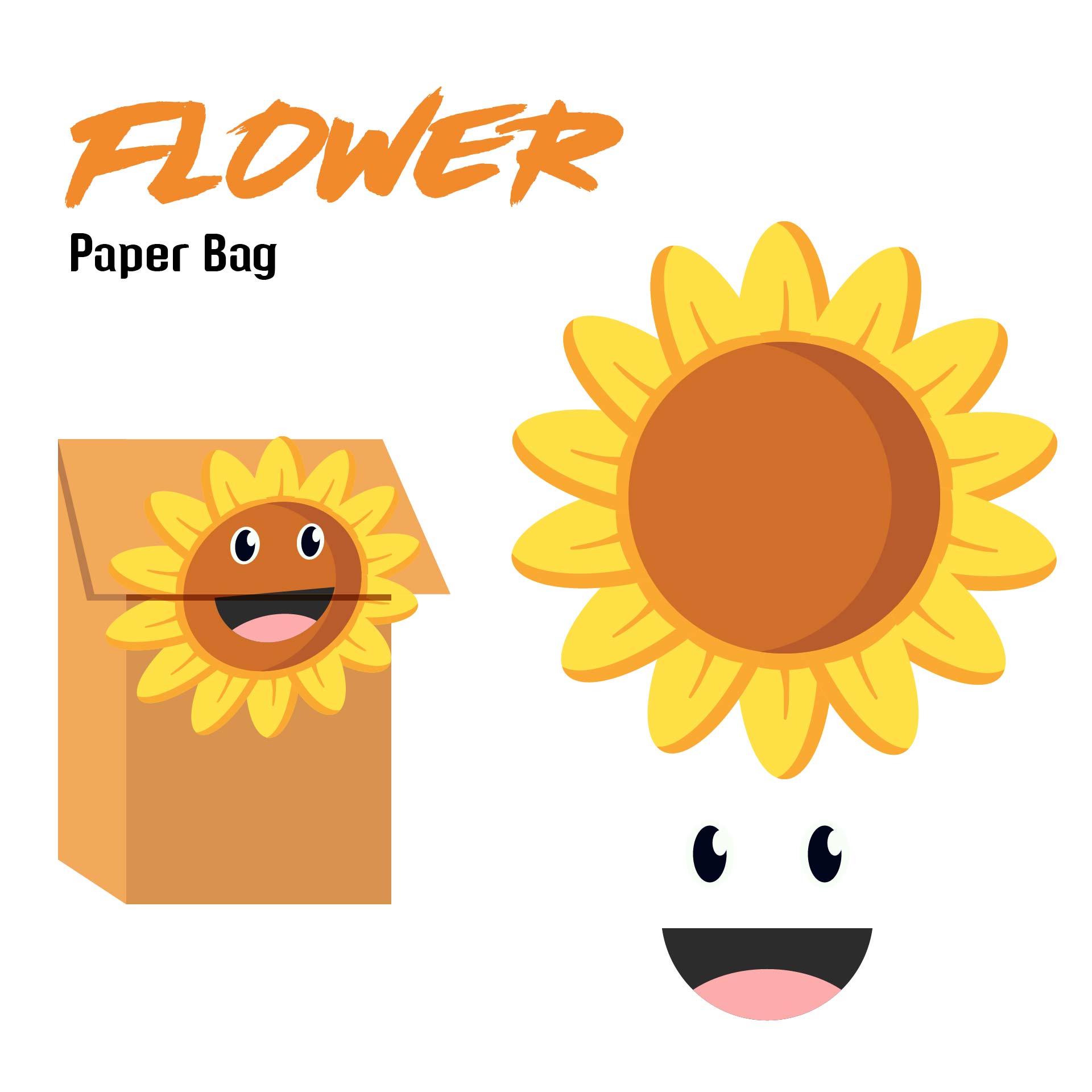Printable Flower Paper Bag Puppet Pattern