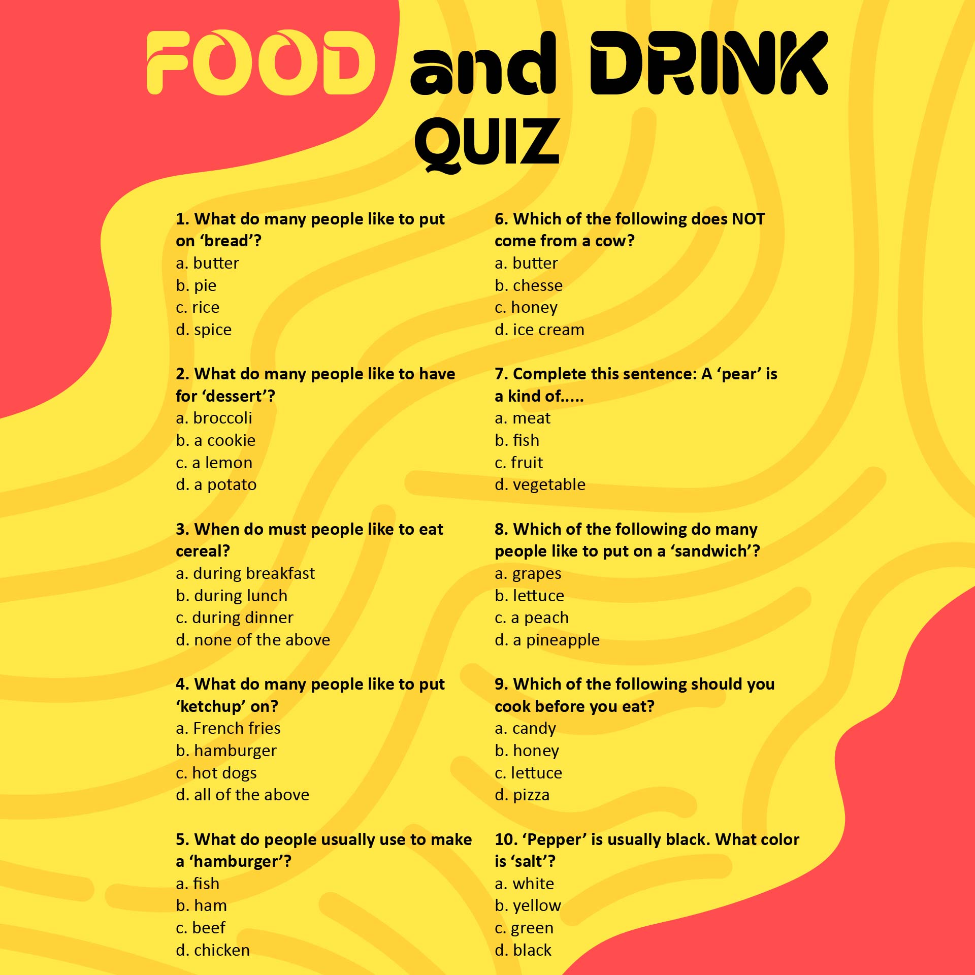 Printable Food Quiz For Kids