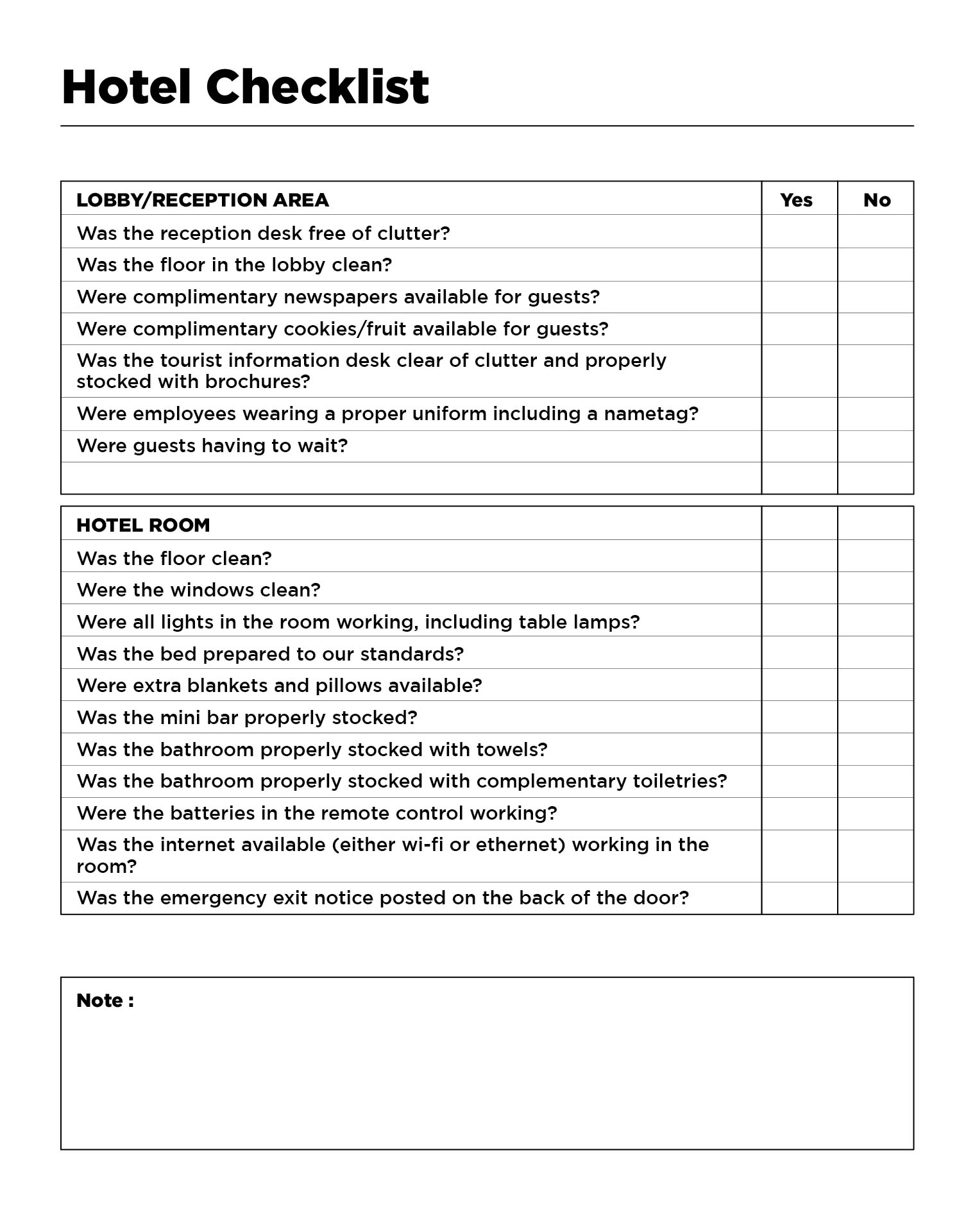 Printable Front Desk Checklist Template