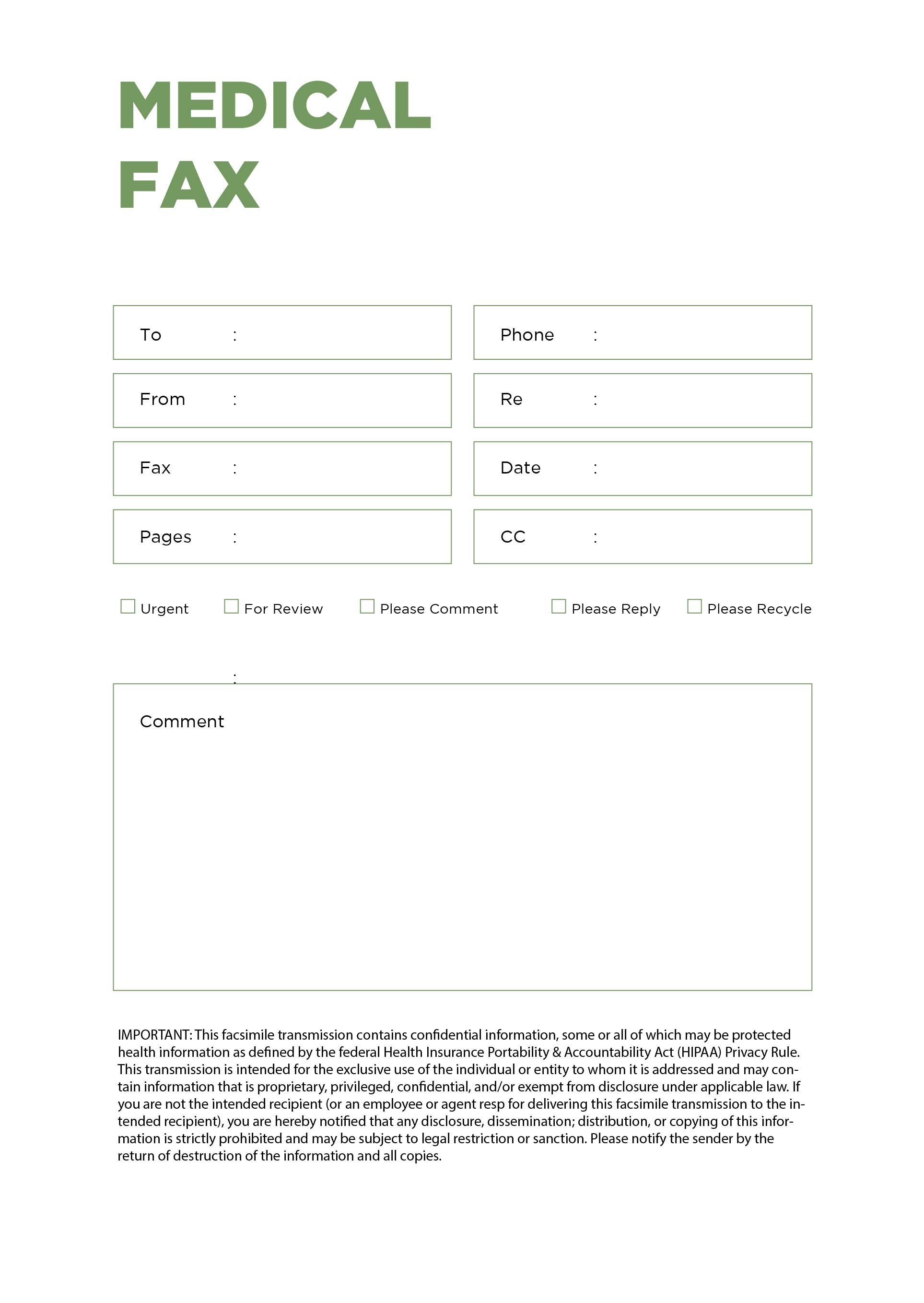 Printable Medical Fax Cover Sheet