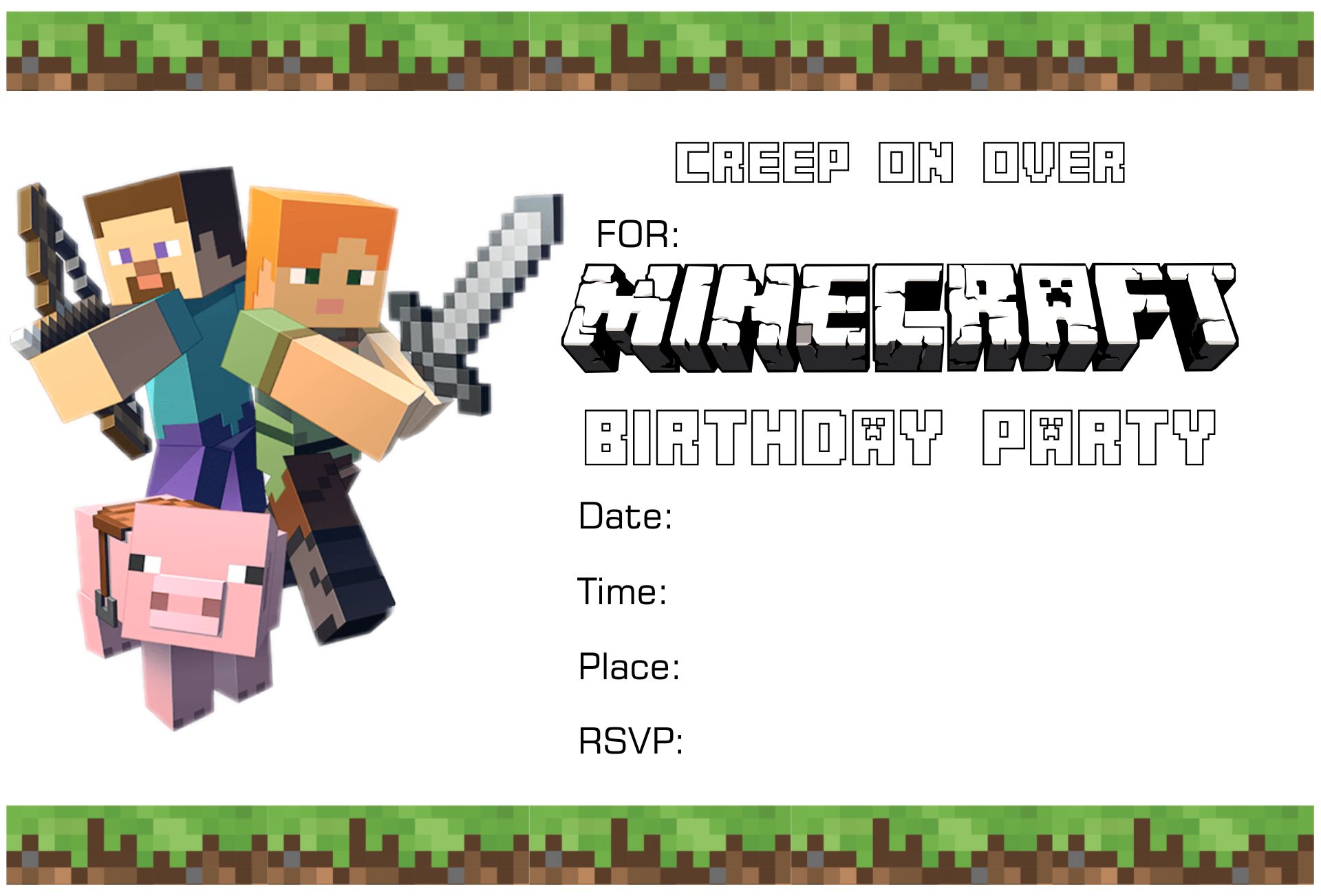 Minecraft Birthday Invitation Printable Instant Download