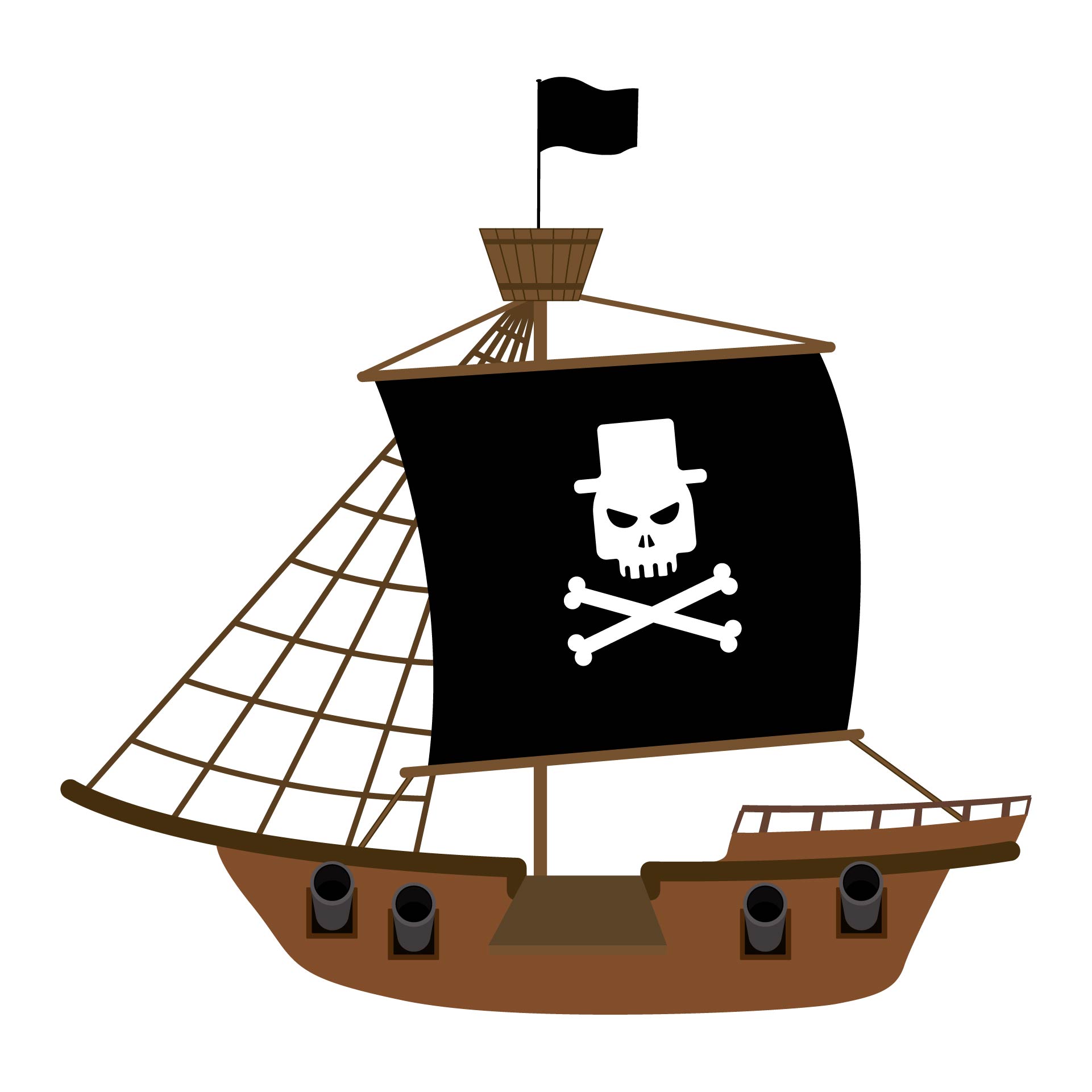 Printable Pirate Ship With Skull With Crossed Bones On The Sail