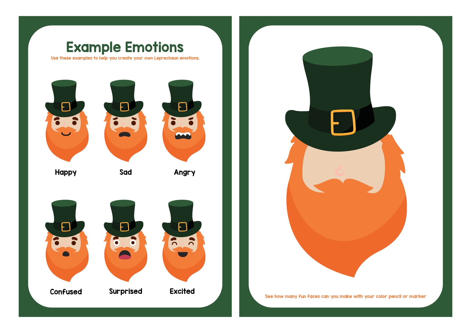 Printable Preschool Emotions For St. Patricks Day