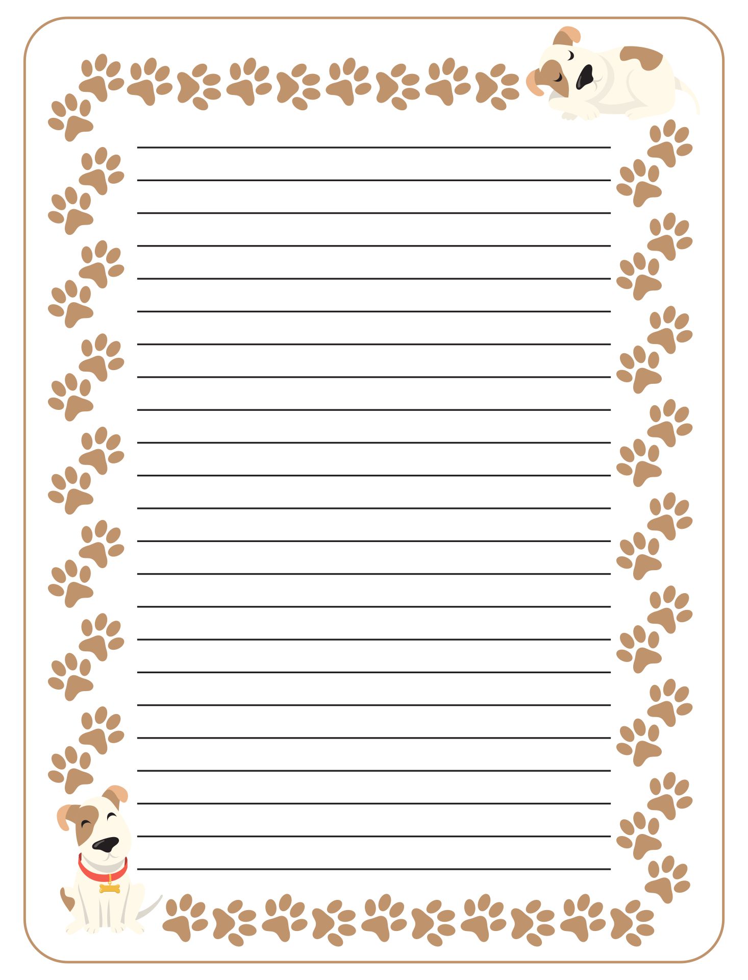 Printable Puppy Dog And Paw Prints Border Paper