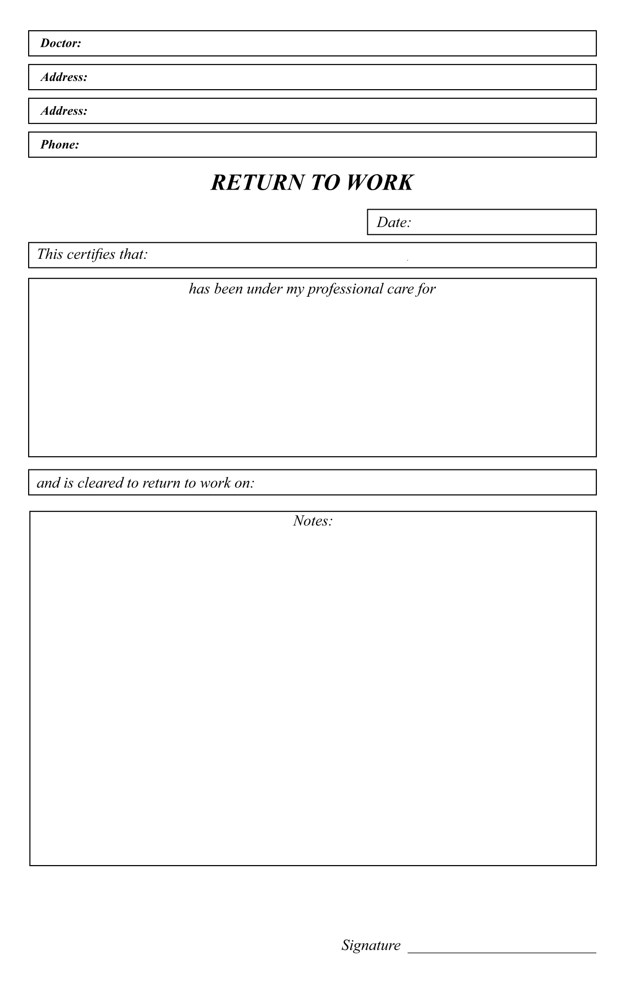 Printable Return To Work Note Templates