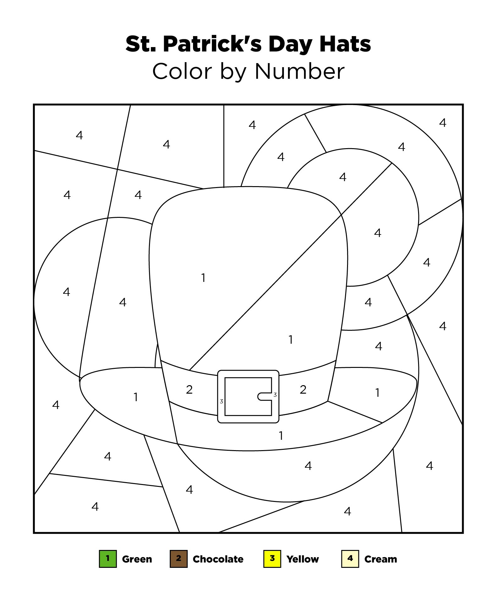 Printable St Patricks Day Color By Number Hats