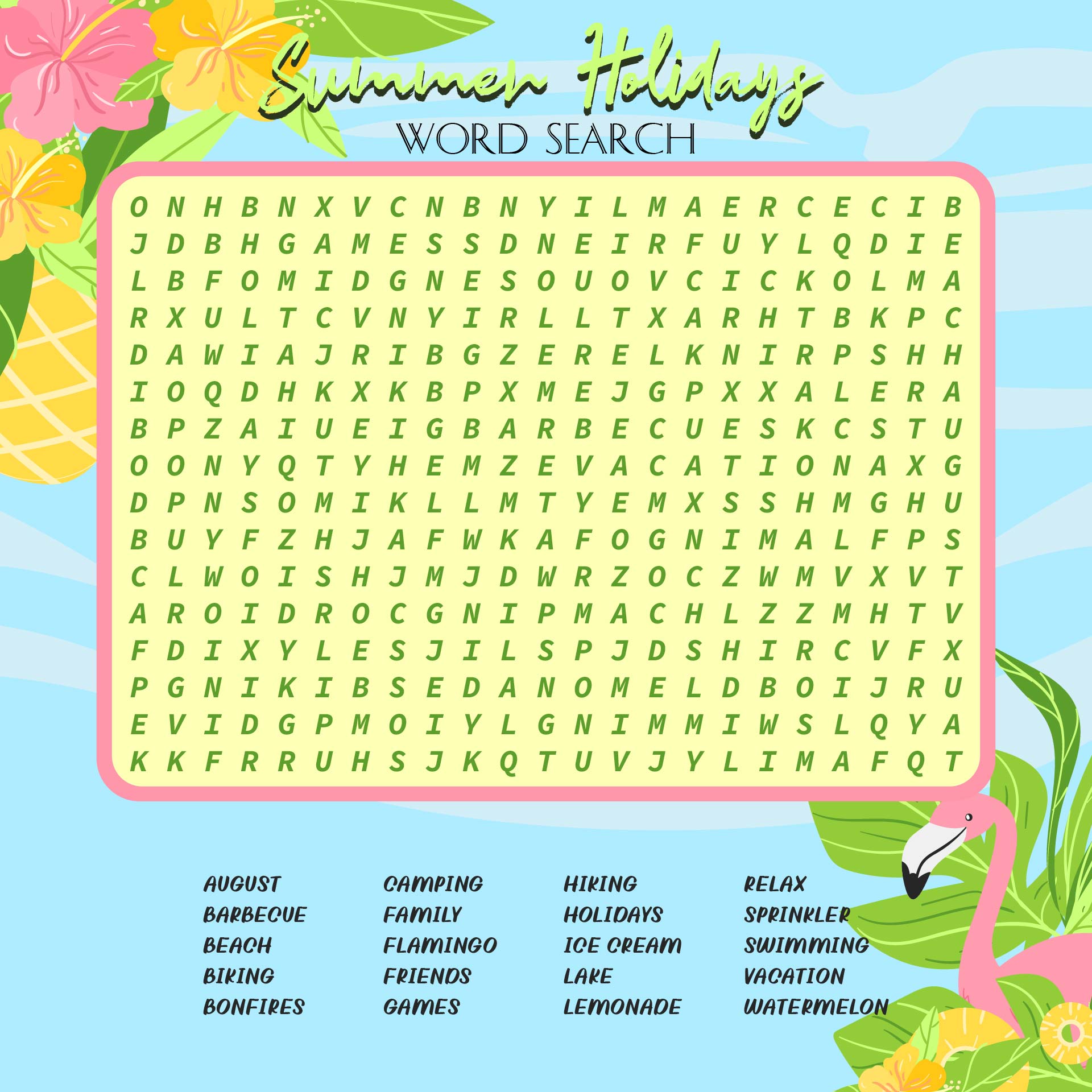 Printable Summer Holiday Word Search