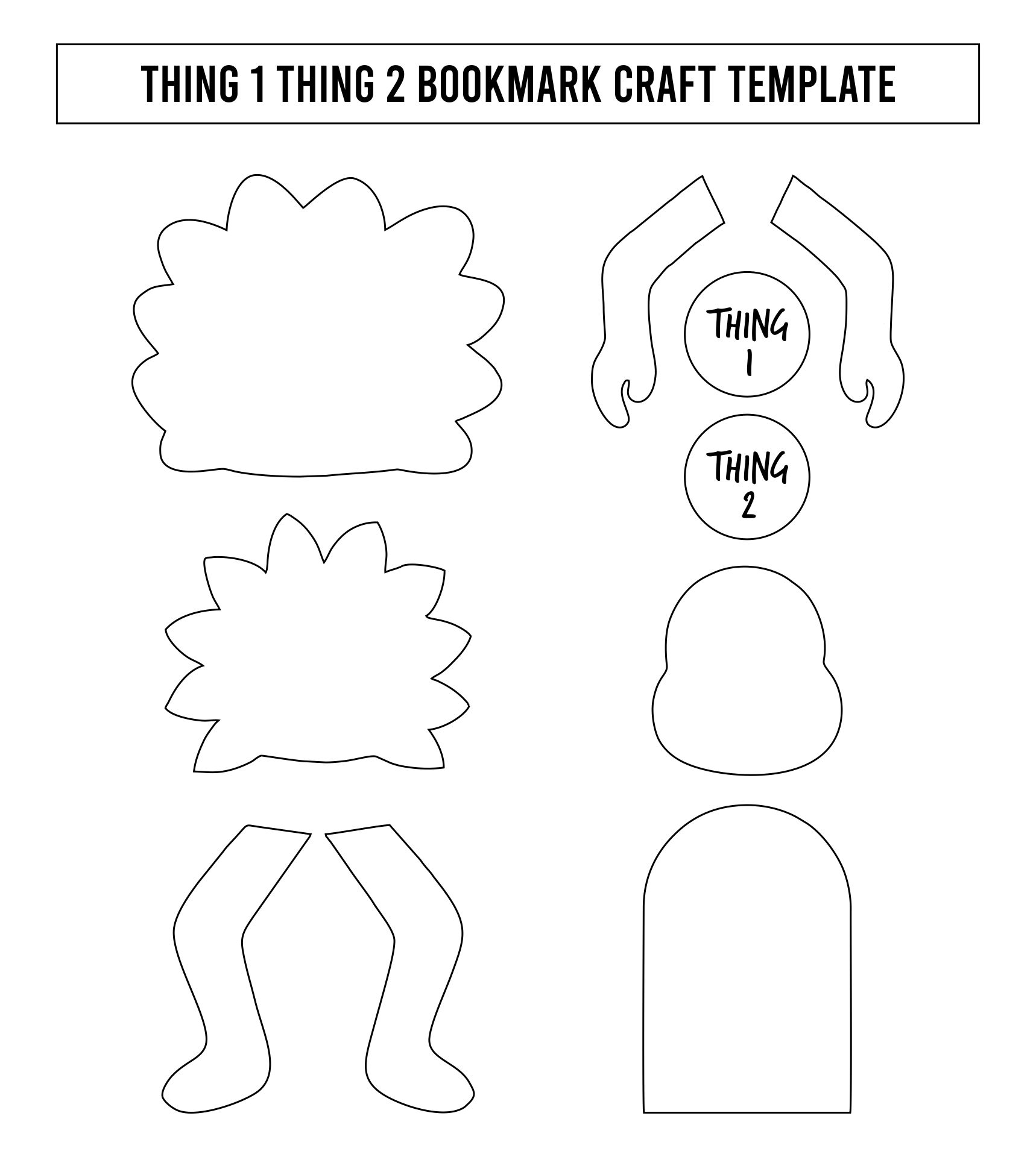 Printable Thing 1 Thing 2 Bookmark Craft Template