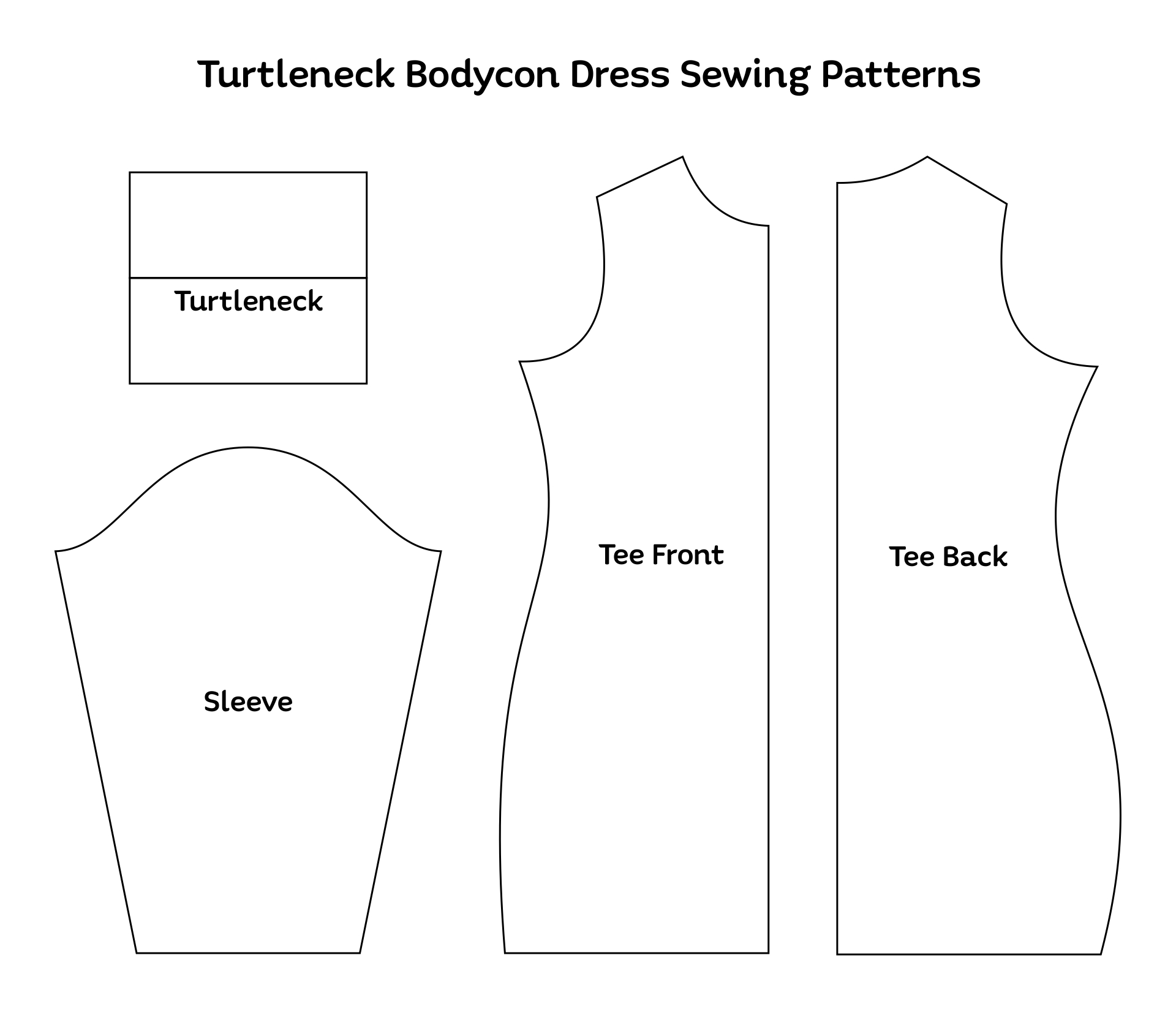 Printable Turtleneck Bodycon Dress Sewing Patterns