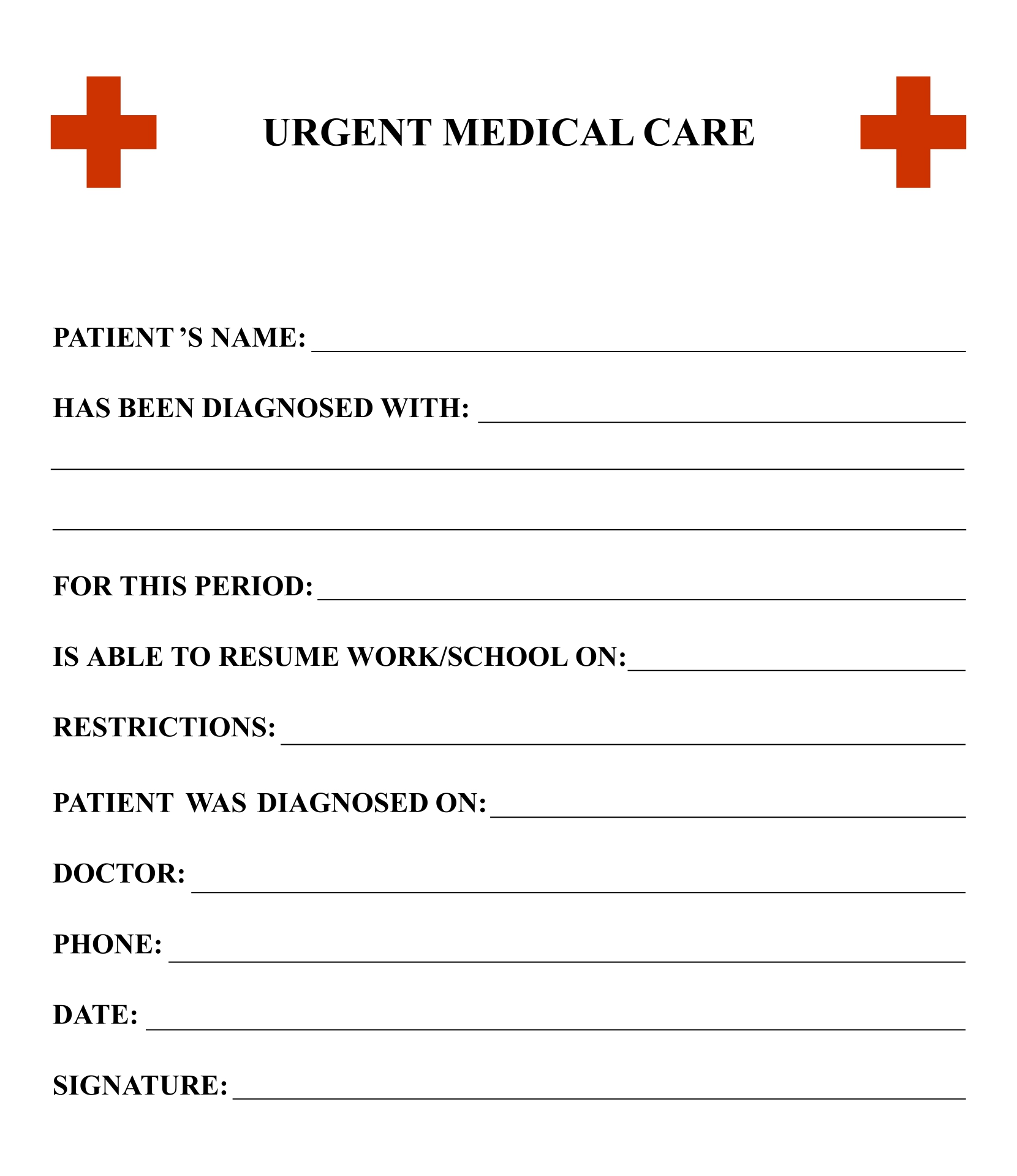 Printable Urgent Care Doctors Note Templates