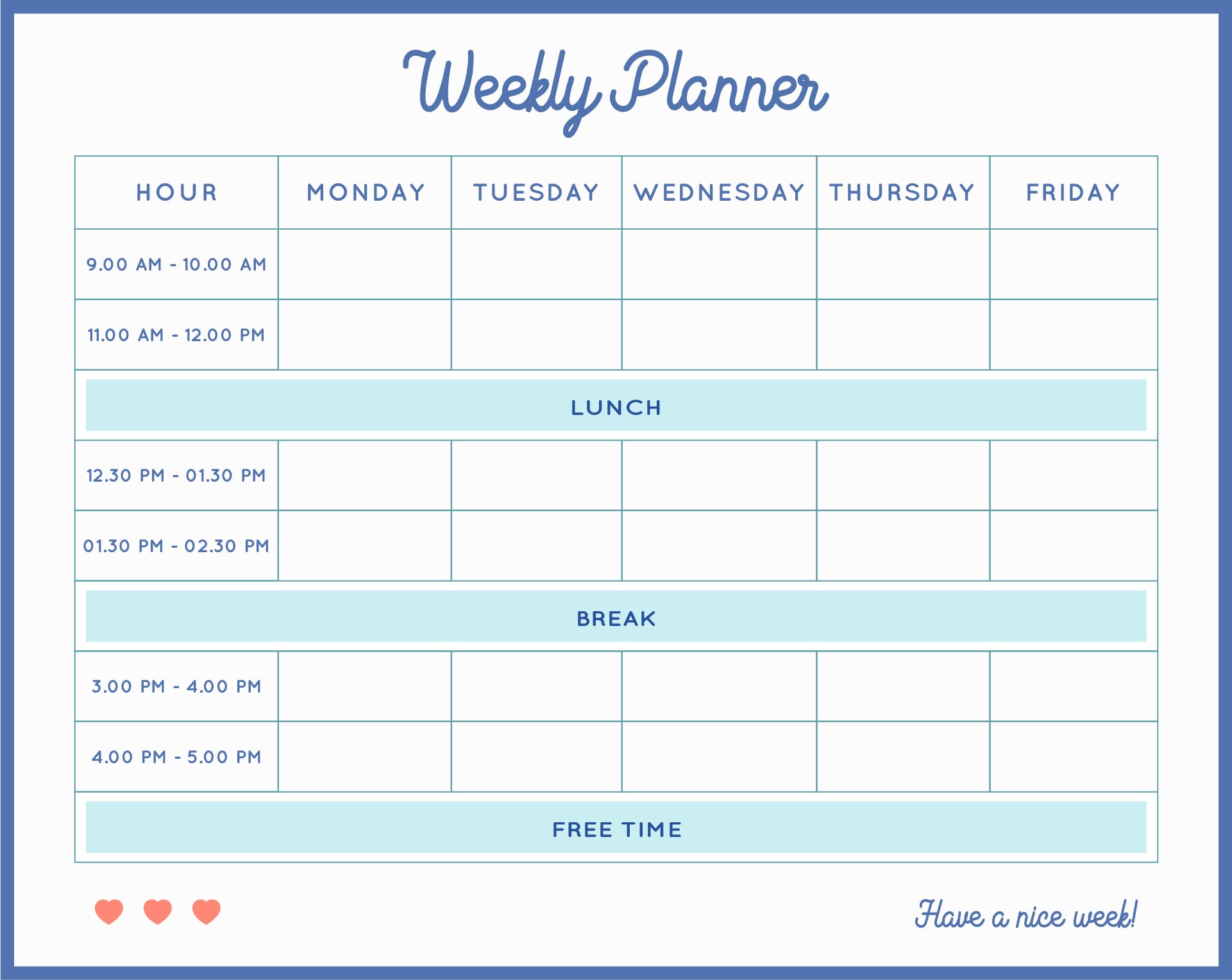 Printable Weekly Calendar Printable With Time Slots
