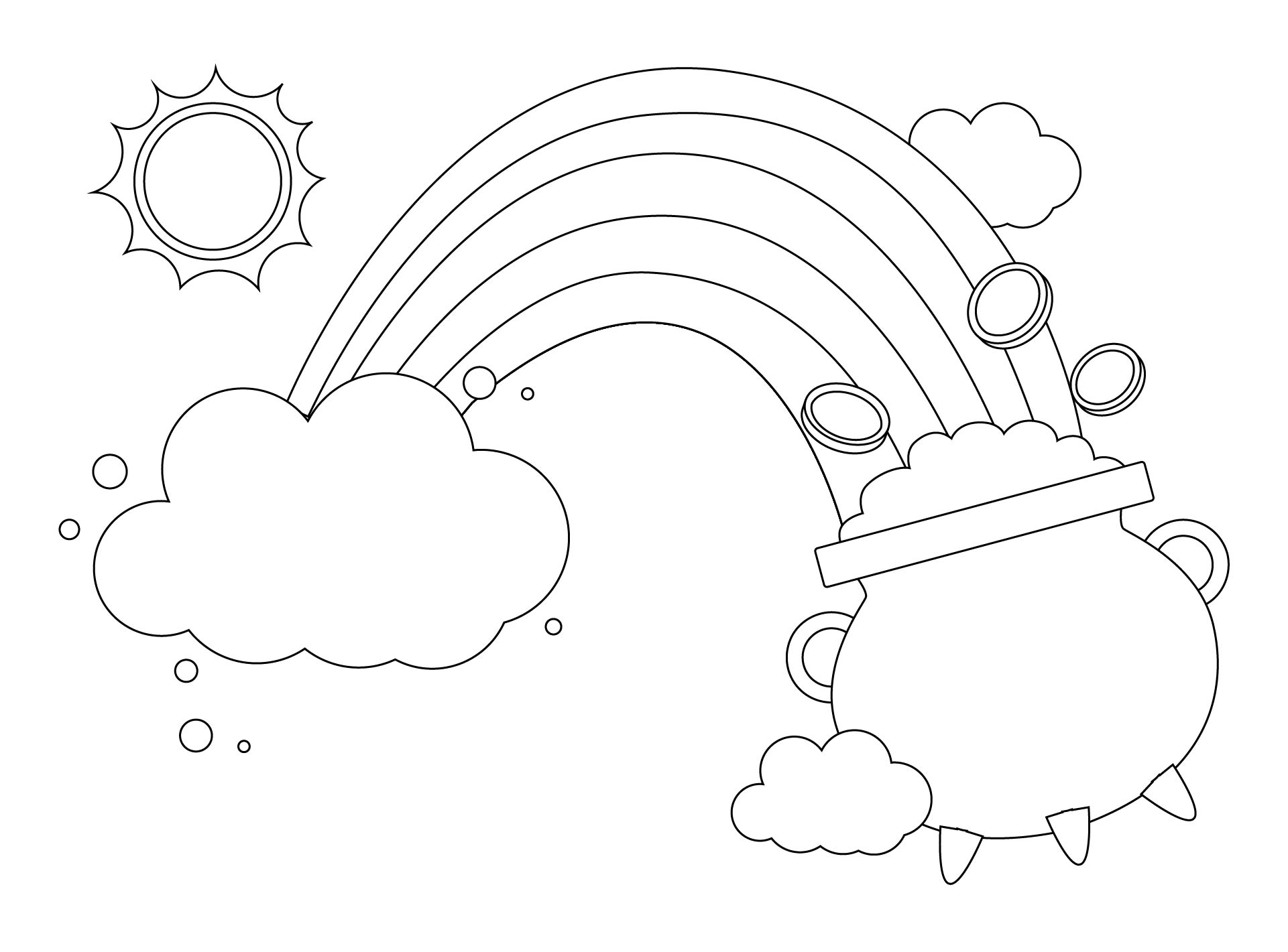 Rainbow Pot Of Gold Sun And Clouds Printable Coloring Pages