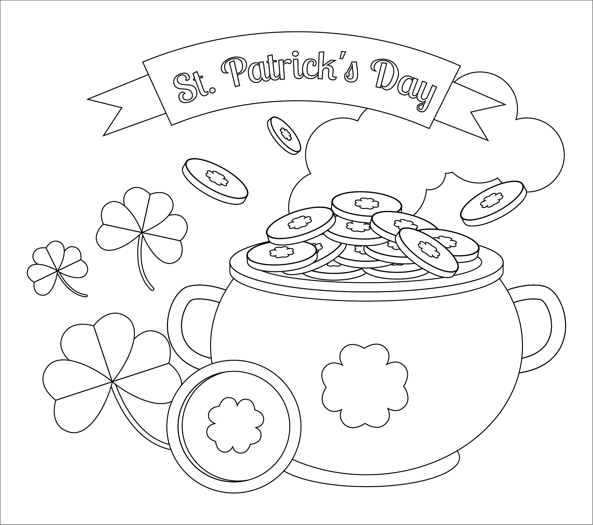 Shamrocks And Pot Of Gold Printable Coloring Pages