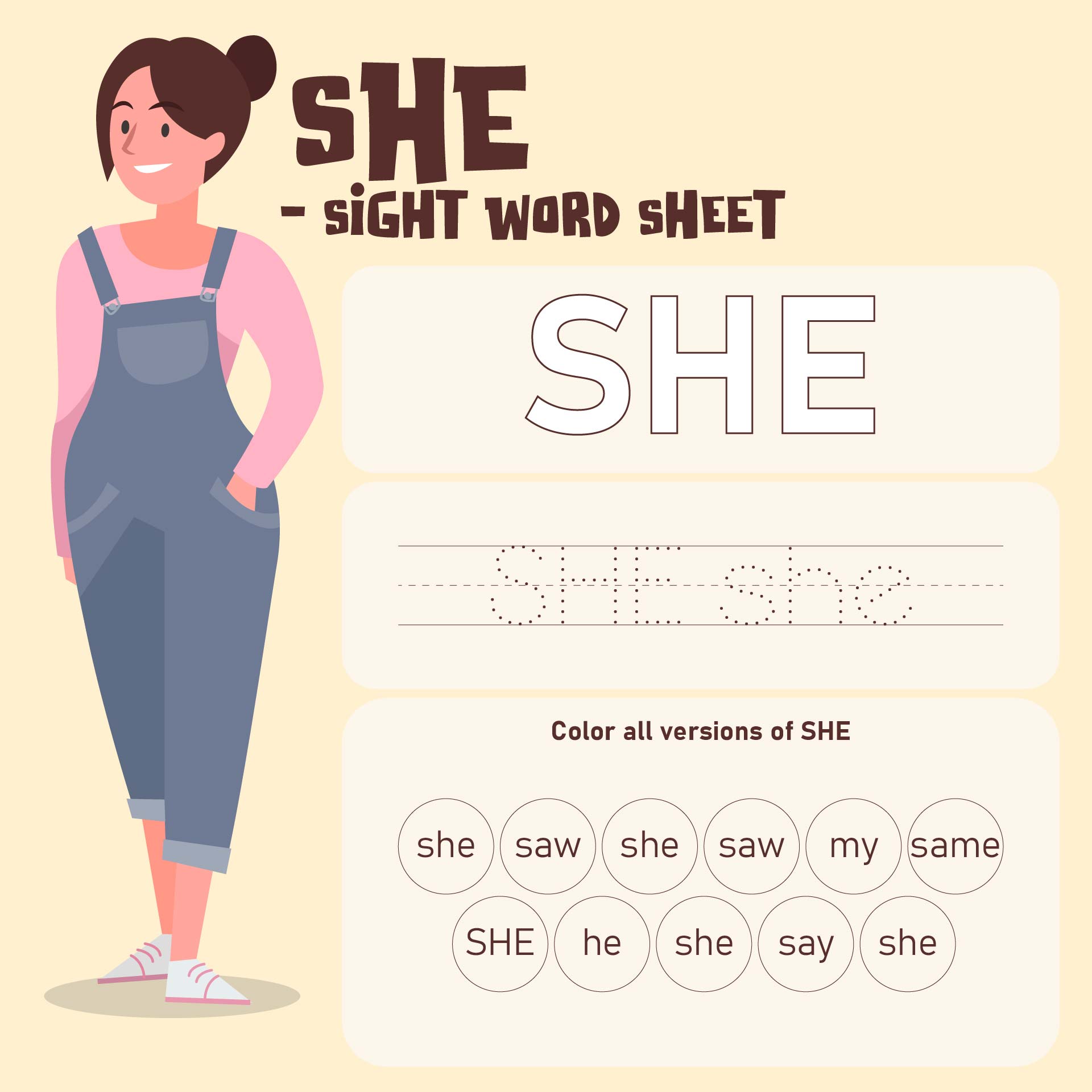 She Sight Word Printable Worksheet