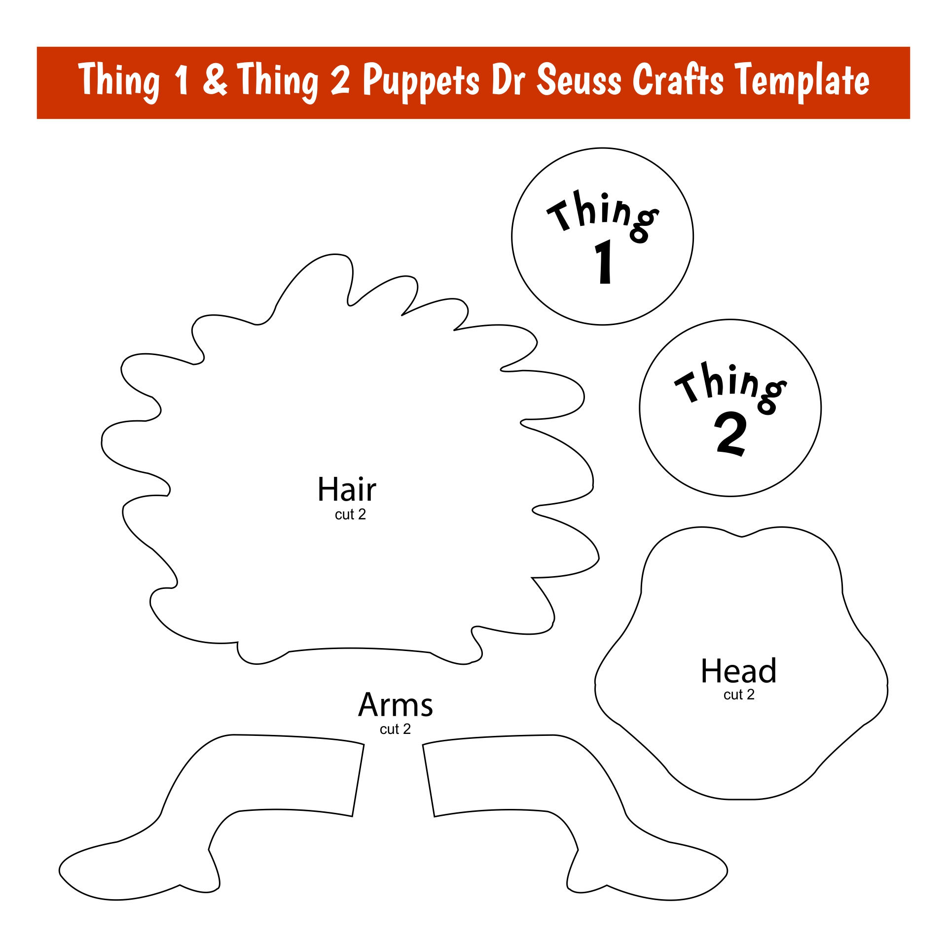 Thing 1 & Thing 2 Puppets Dr Seuss Crafts Printable Template