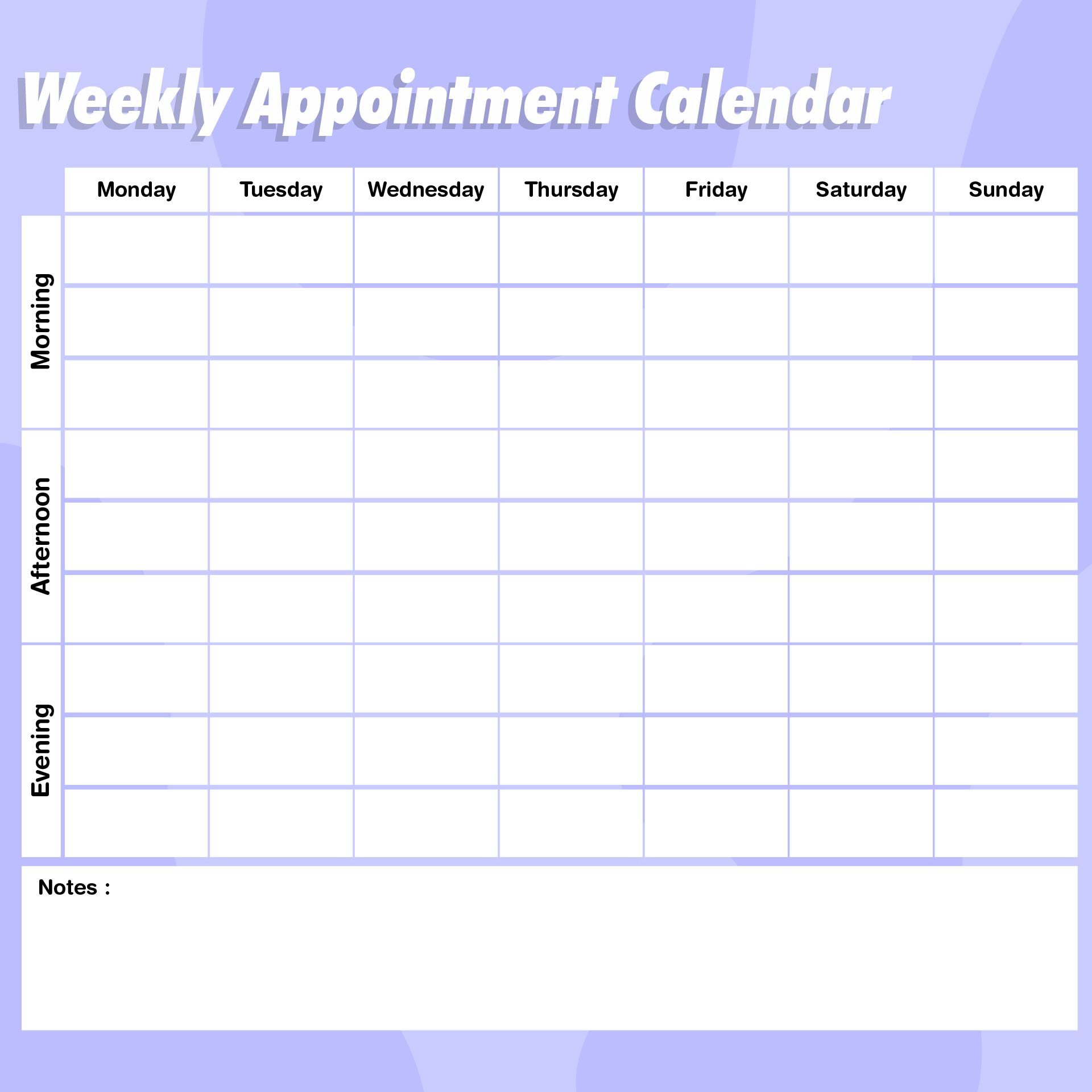 Weekly Appointment Calendar Printable