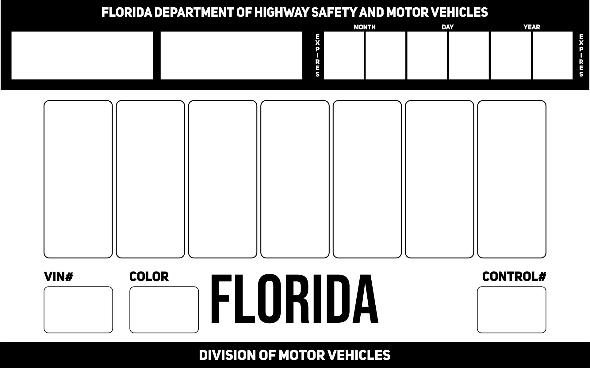 Florida Temporary License Plate Template Printable
