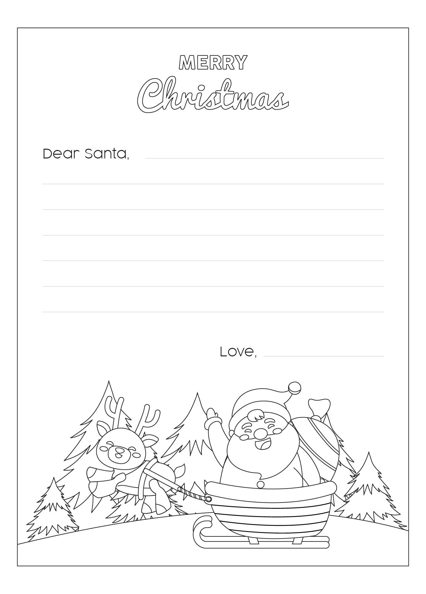 Letter To Santa Coloring Page Printable Template