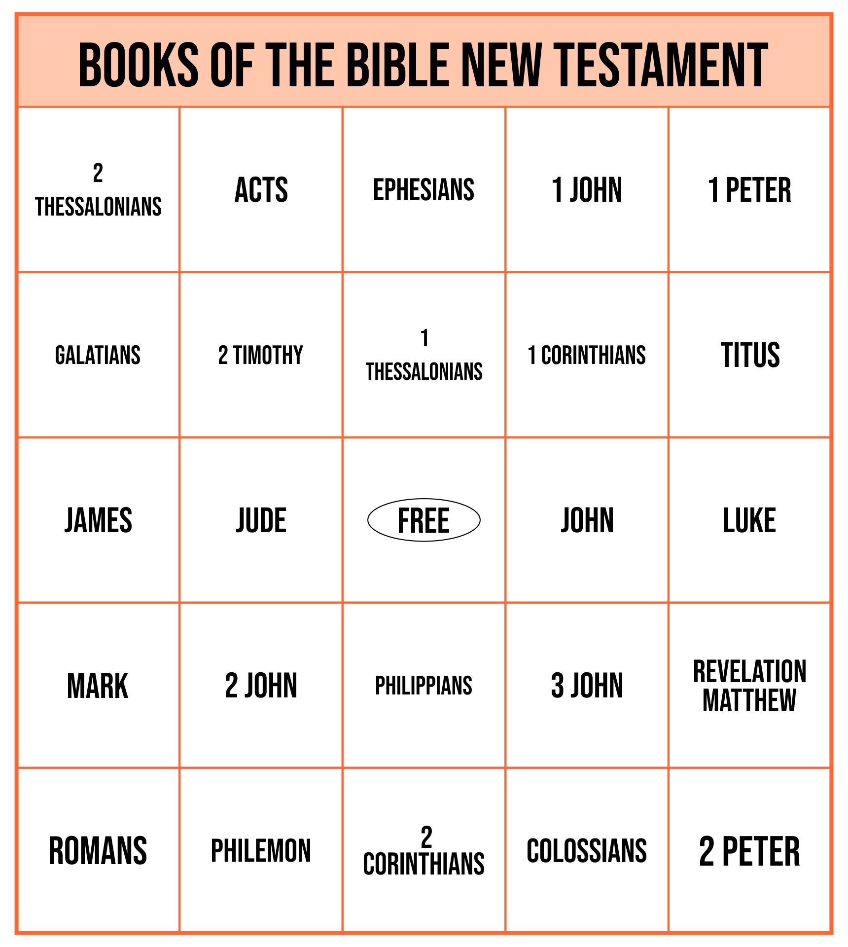 New Testament Books Of The Bible Bingo Printable Cards