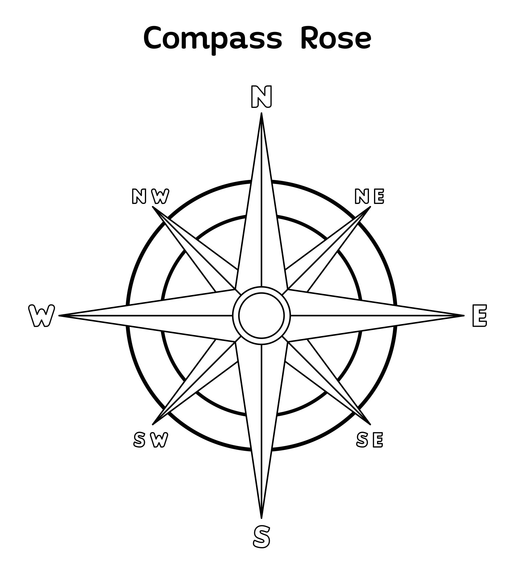 Printable 8-Point Compass Rose Coloring Page