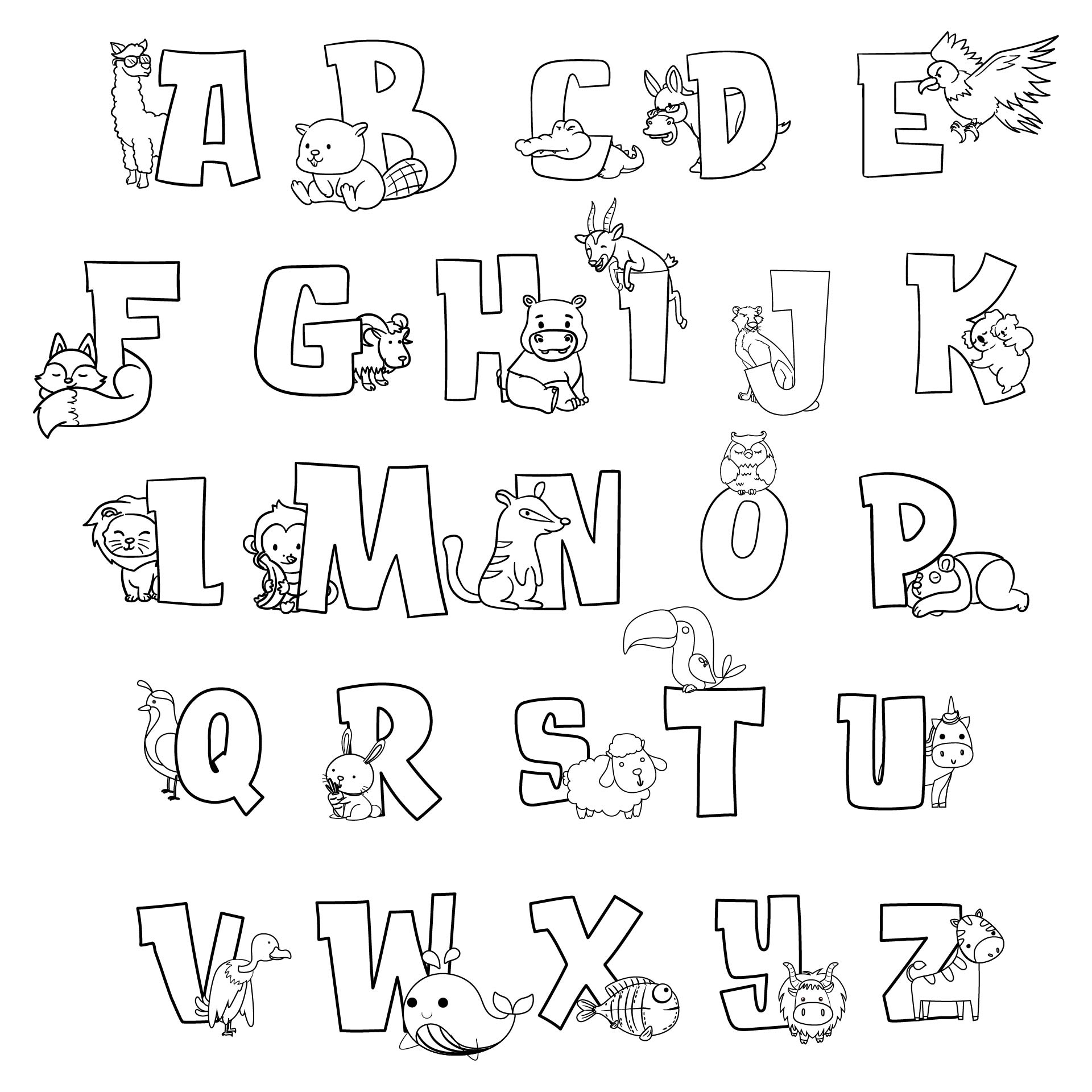 Printable Animal Alphabet Coloring Worksheets