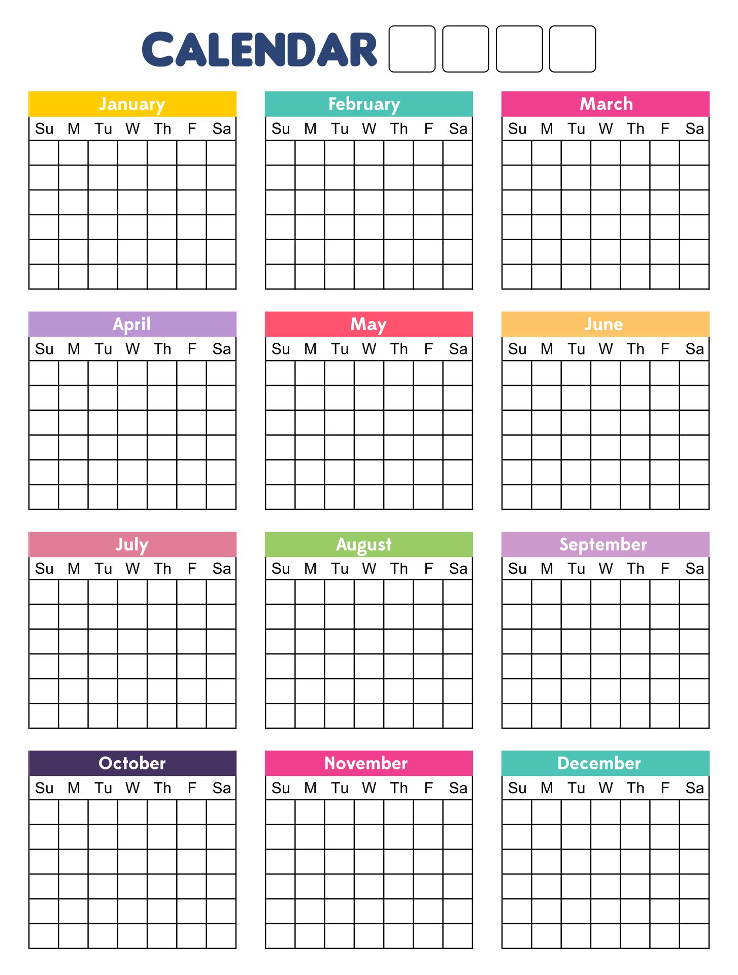 Printable Any Year Calendar Template