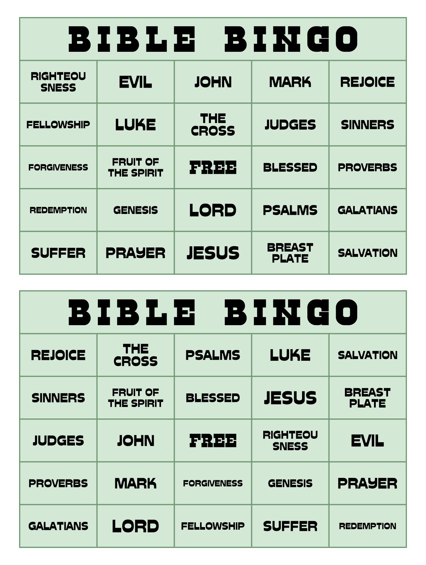 Printable Bible Bingo Game For Vacation