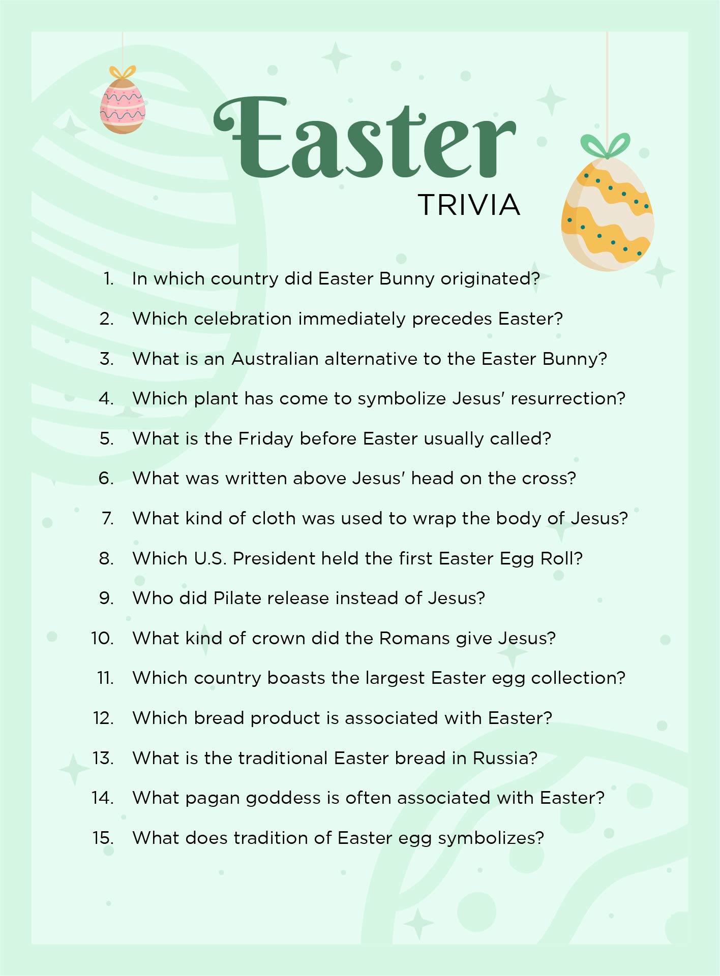 Printable Bible Easter Trivia
