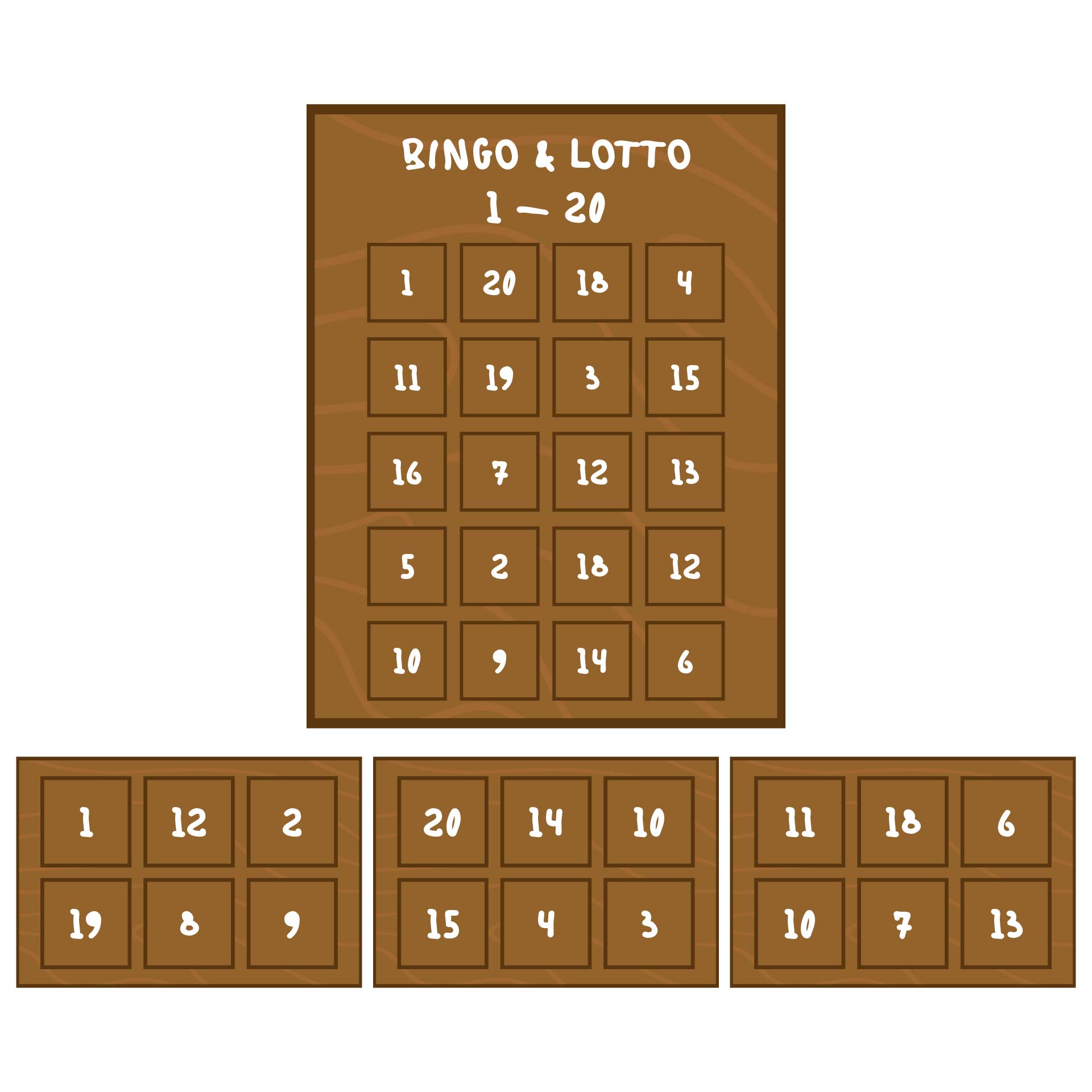 Printable Bingo And Lotto Game Cards 1-20