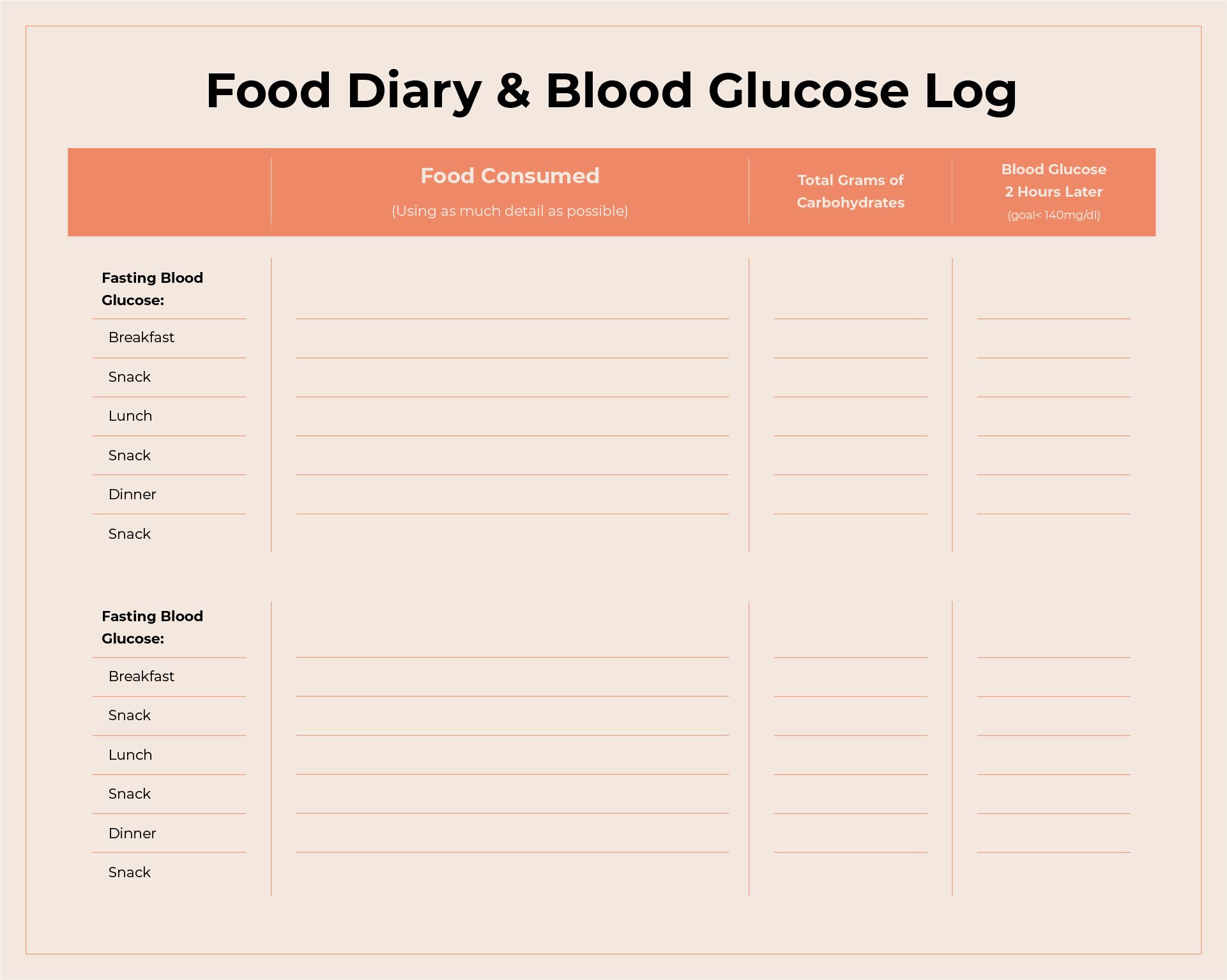 Printable Blood Glucose & Meal Log