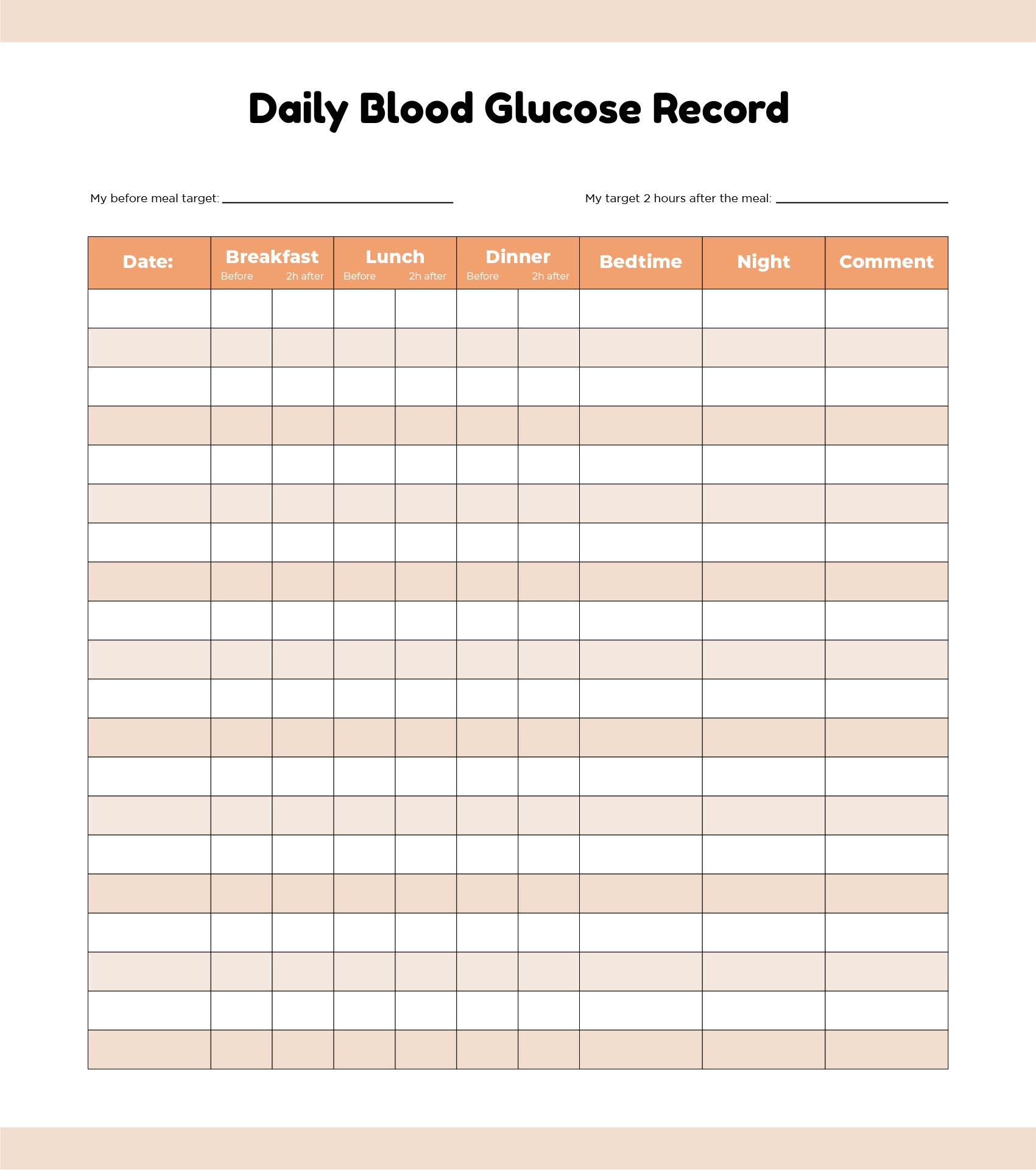 Printable Blood Glucose Testing Chart