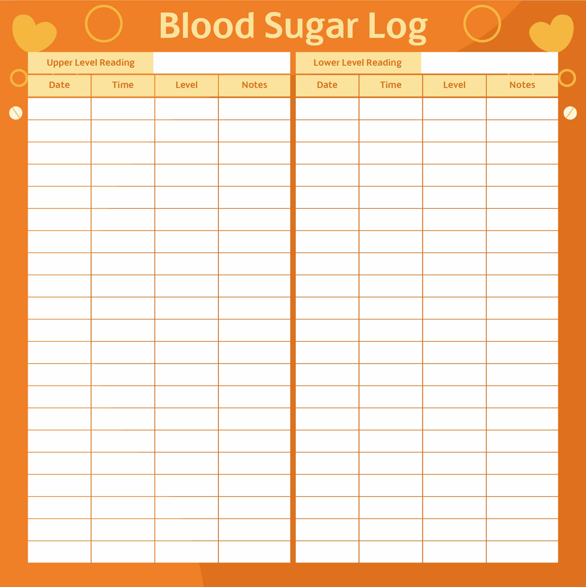 Printable Blood Pressure Blood Sugar Log Template