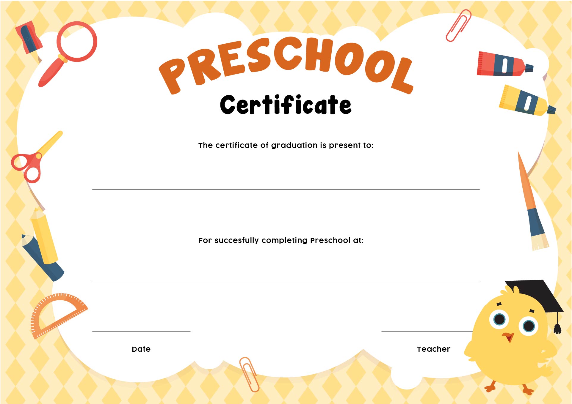 Printable Certificate Templates For Preschool