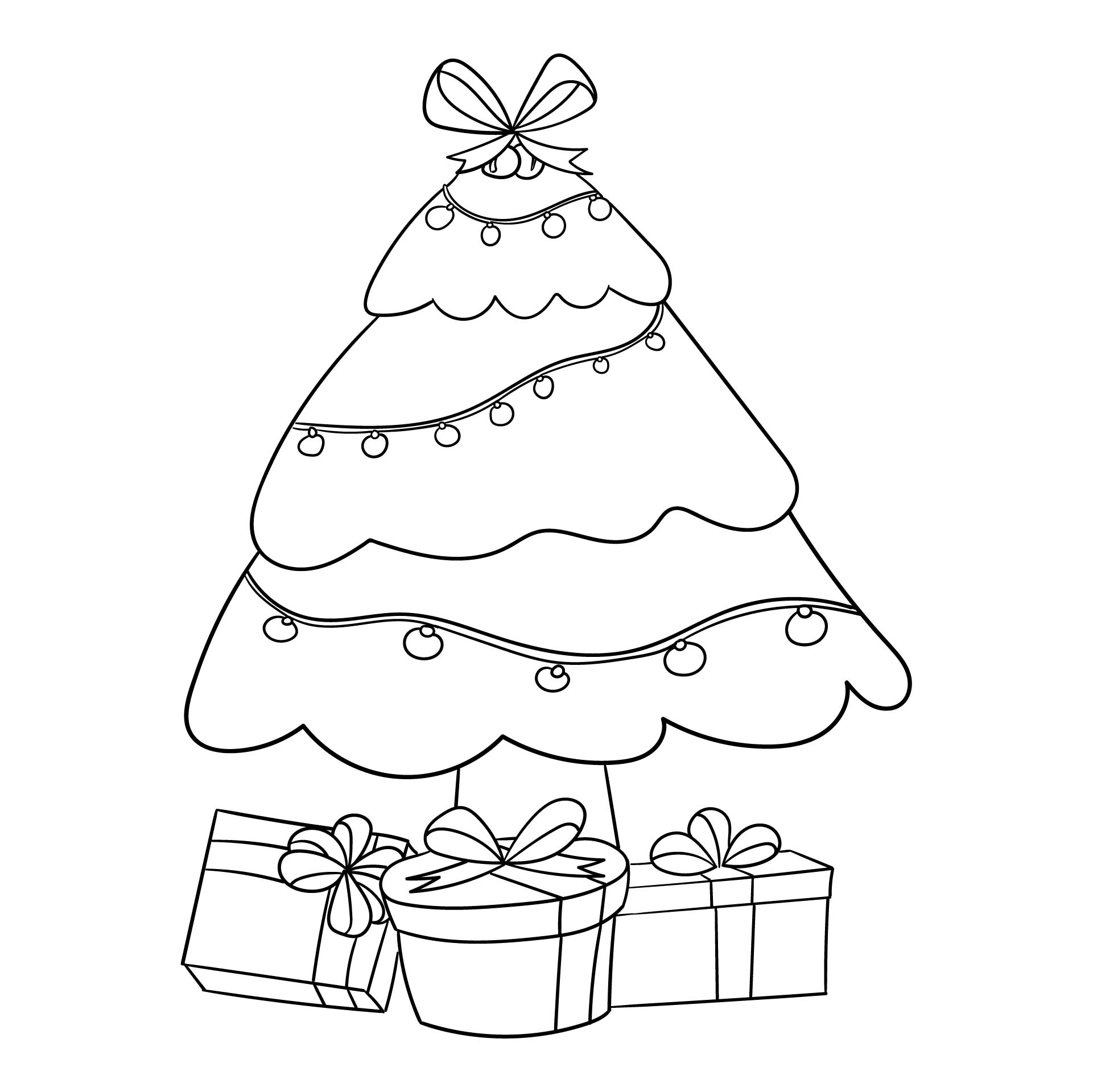 Printable Christmas Tree With Gifts Black And White