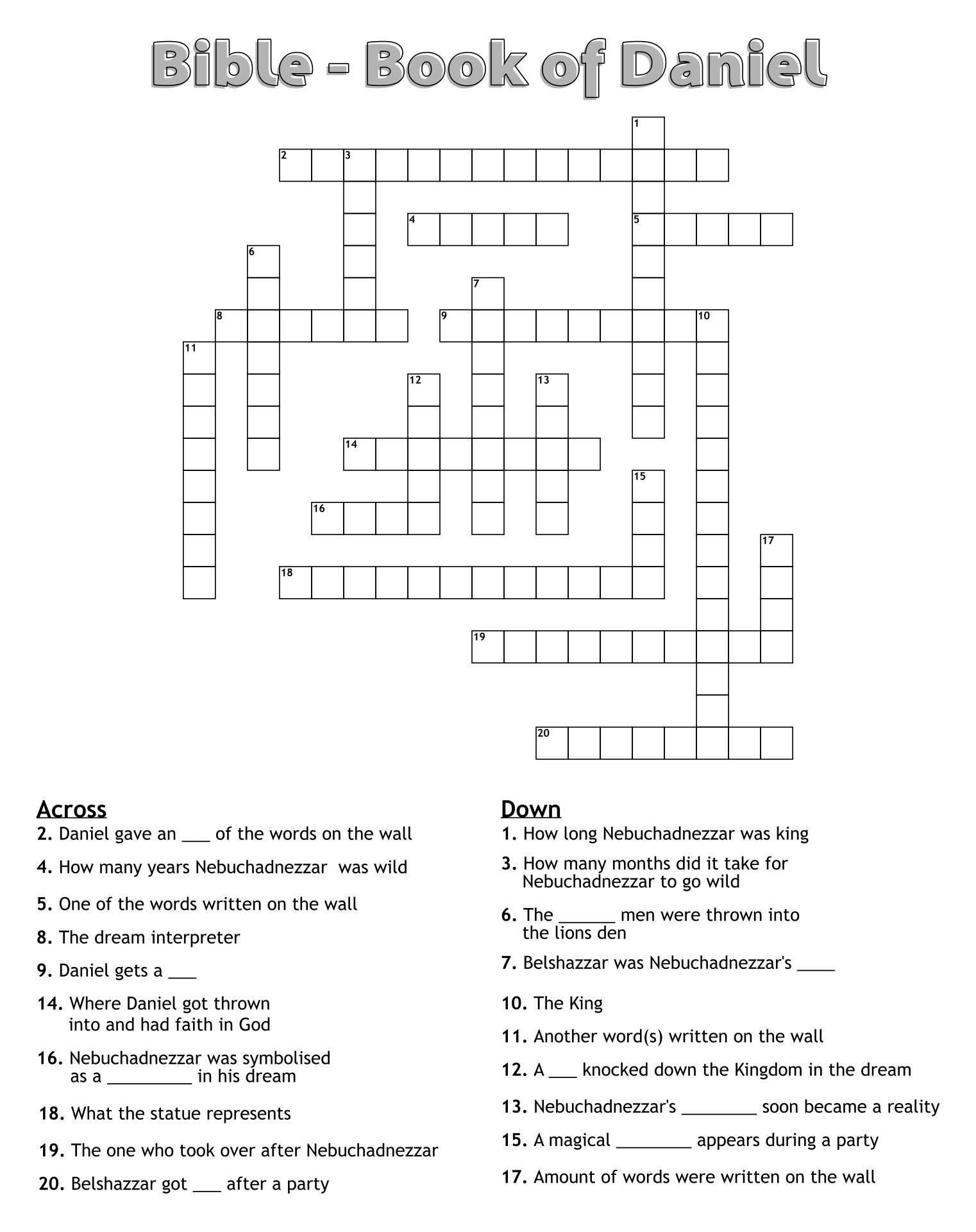Printable Daniel Crossword Puzzle