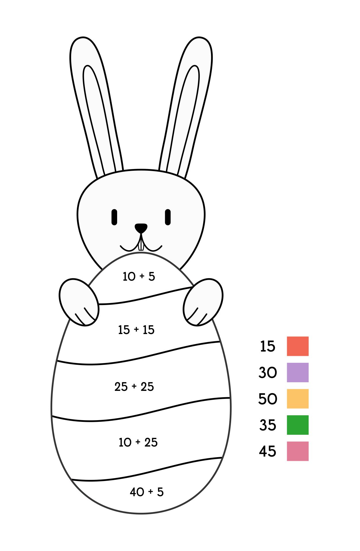 Printable Easter Math Coloring Page Fives And Tens Addition