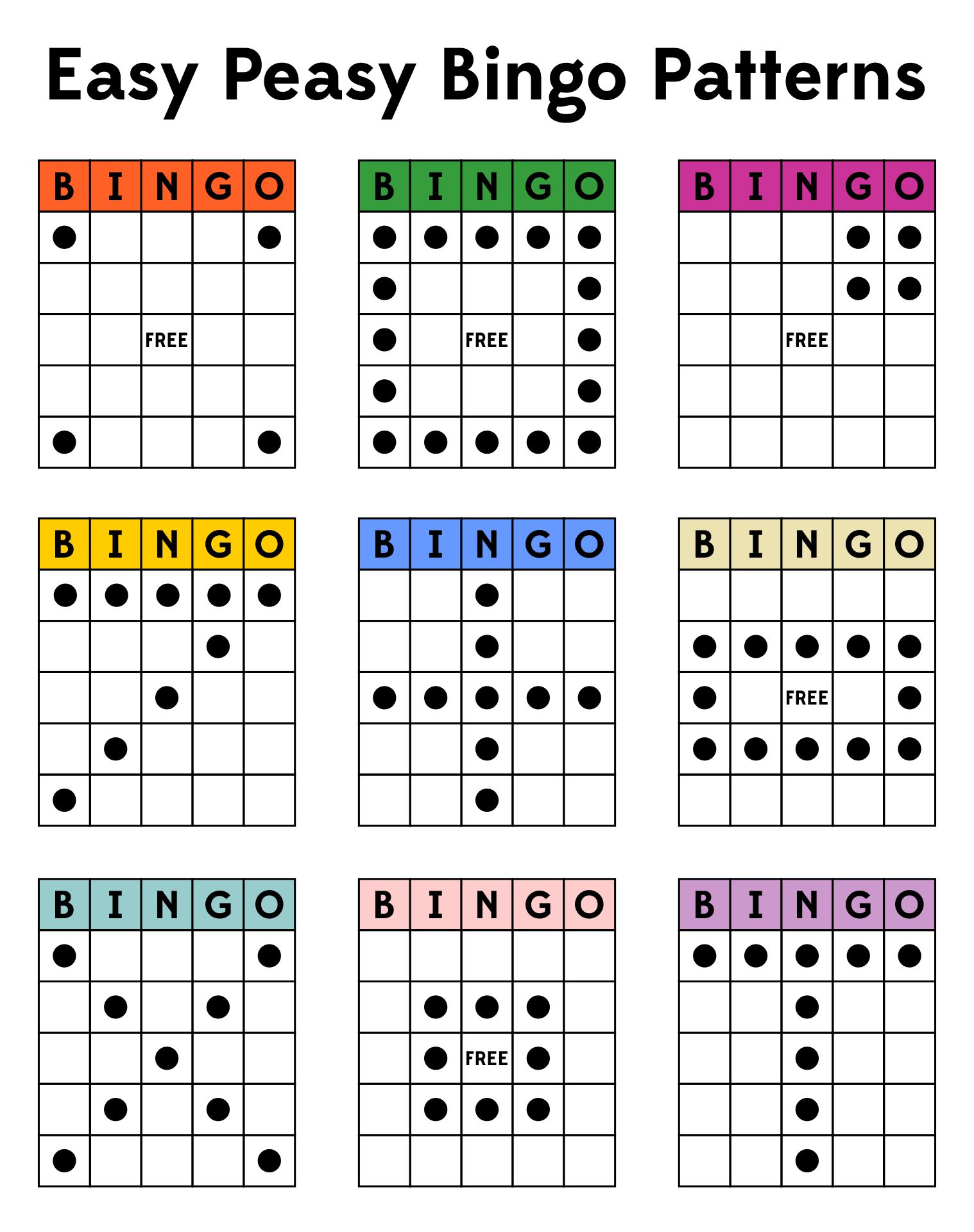 Printable Easy Peasy Bingo Card Patterns Games