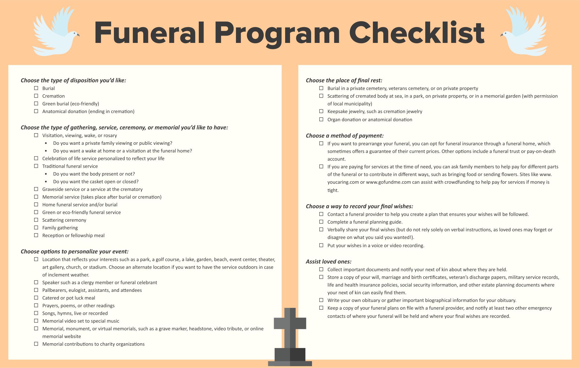 Printable Funeral Program Checklist Templates