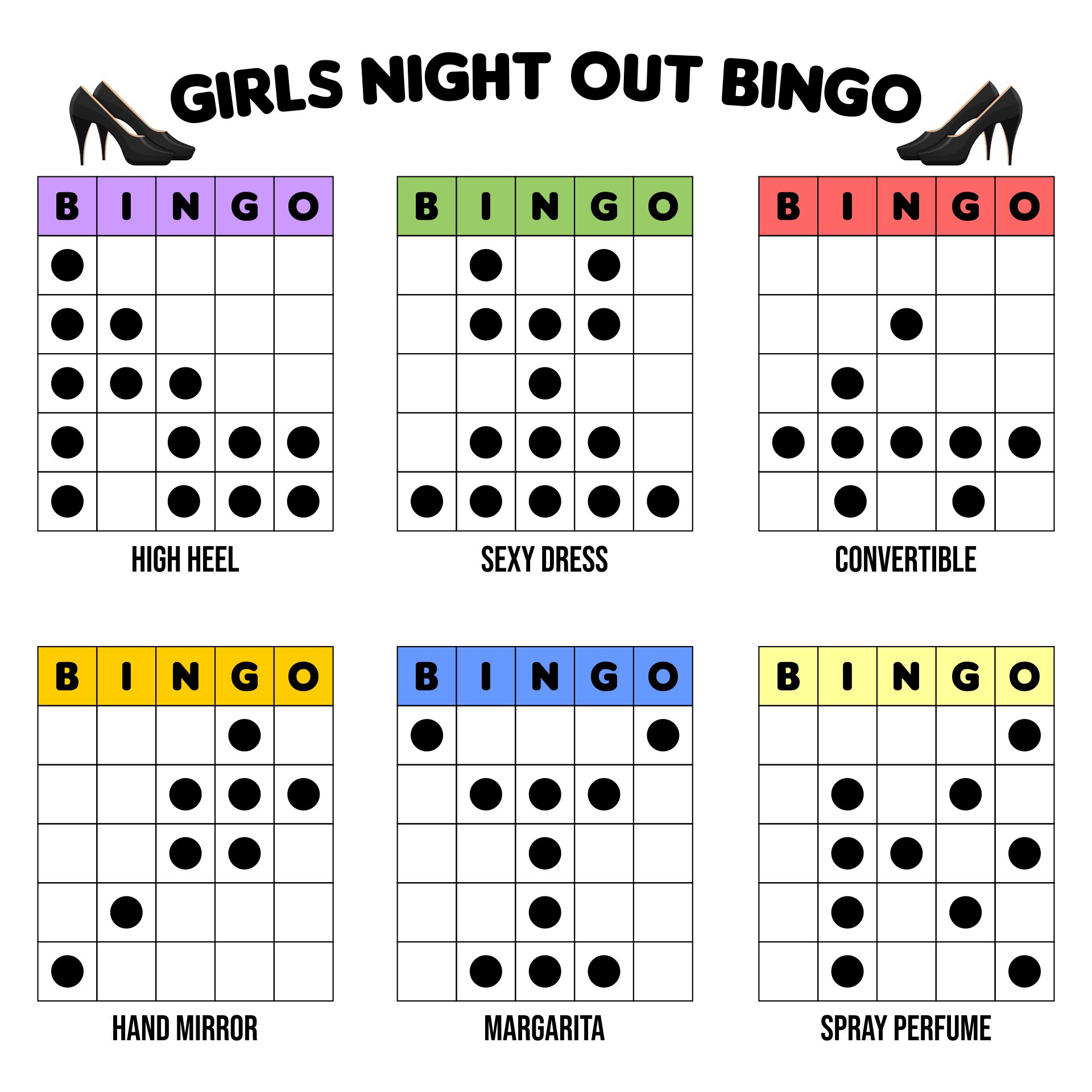 Printable Girls Night Out Bingo Card Patterns Games