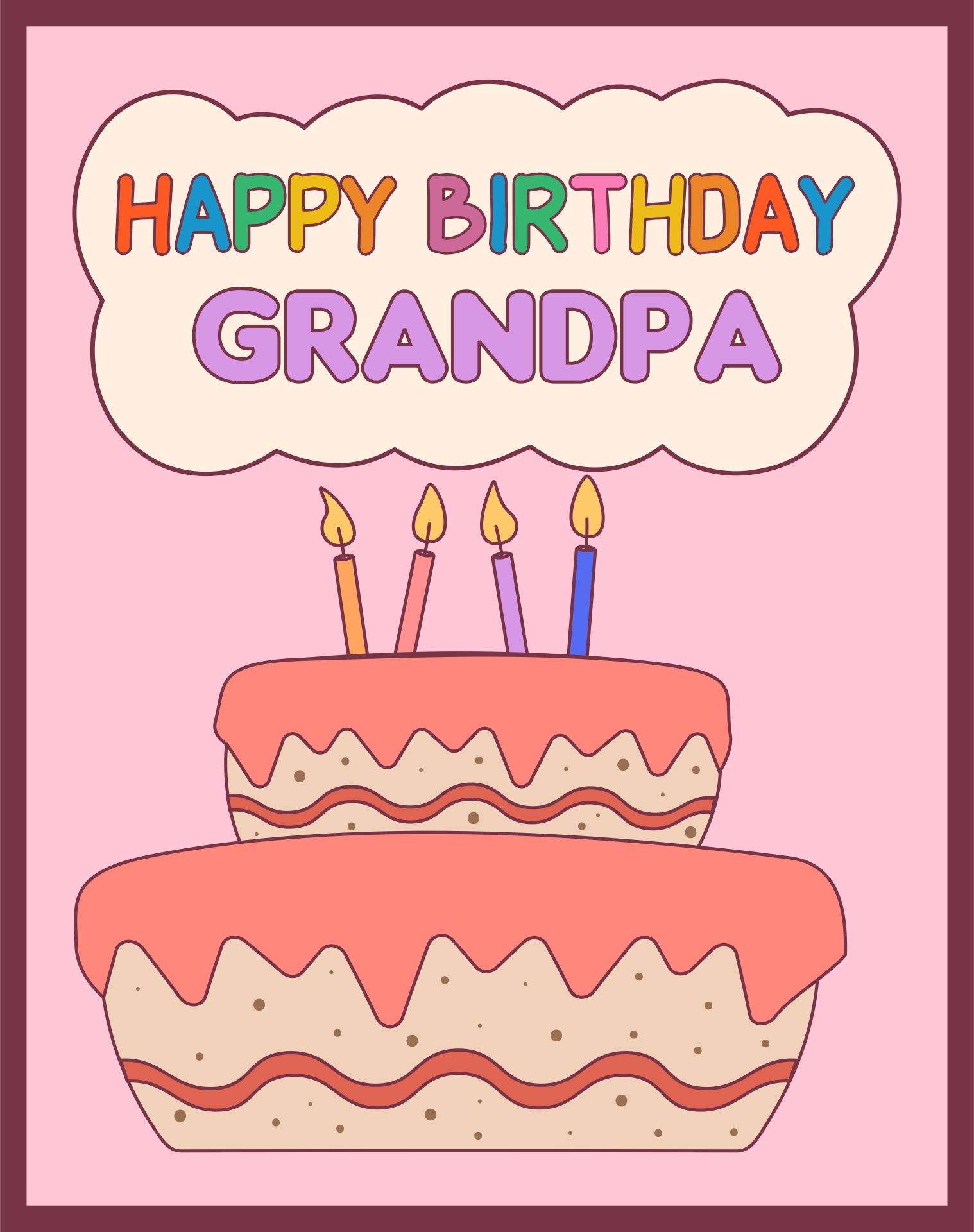 Printable Grandpas Birthday Cake Birthday Card