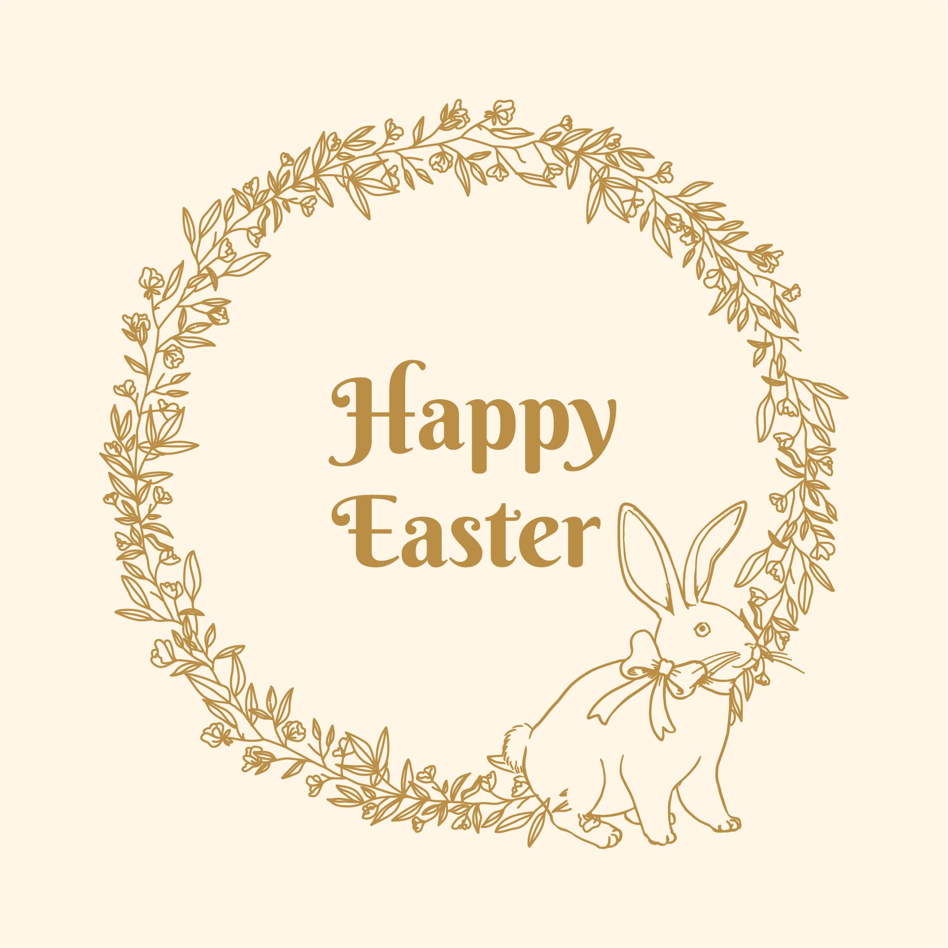 Printable Happy Easter Card With Bunny And Floral Wreath