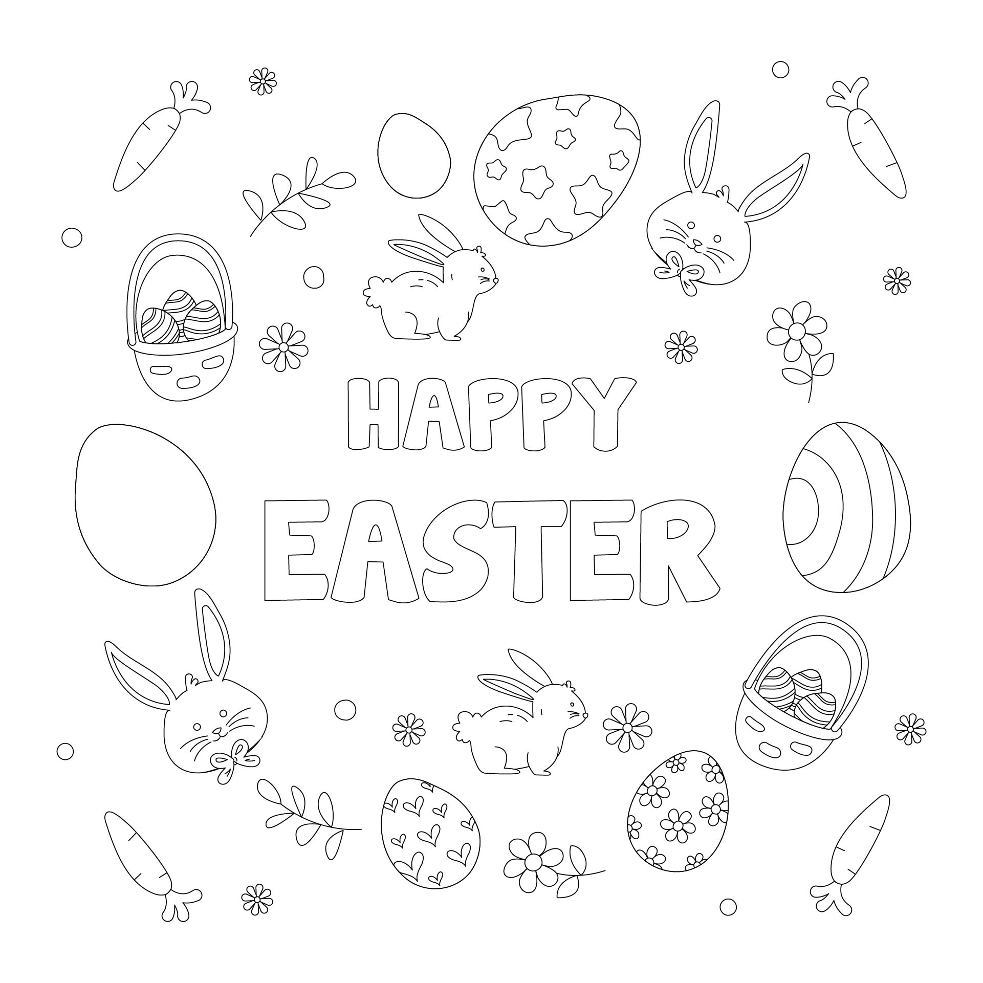 Printable Happy Easter Doodle Card Coloring Page