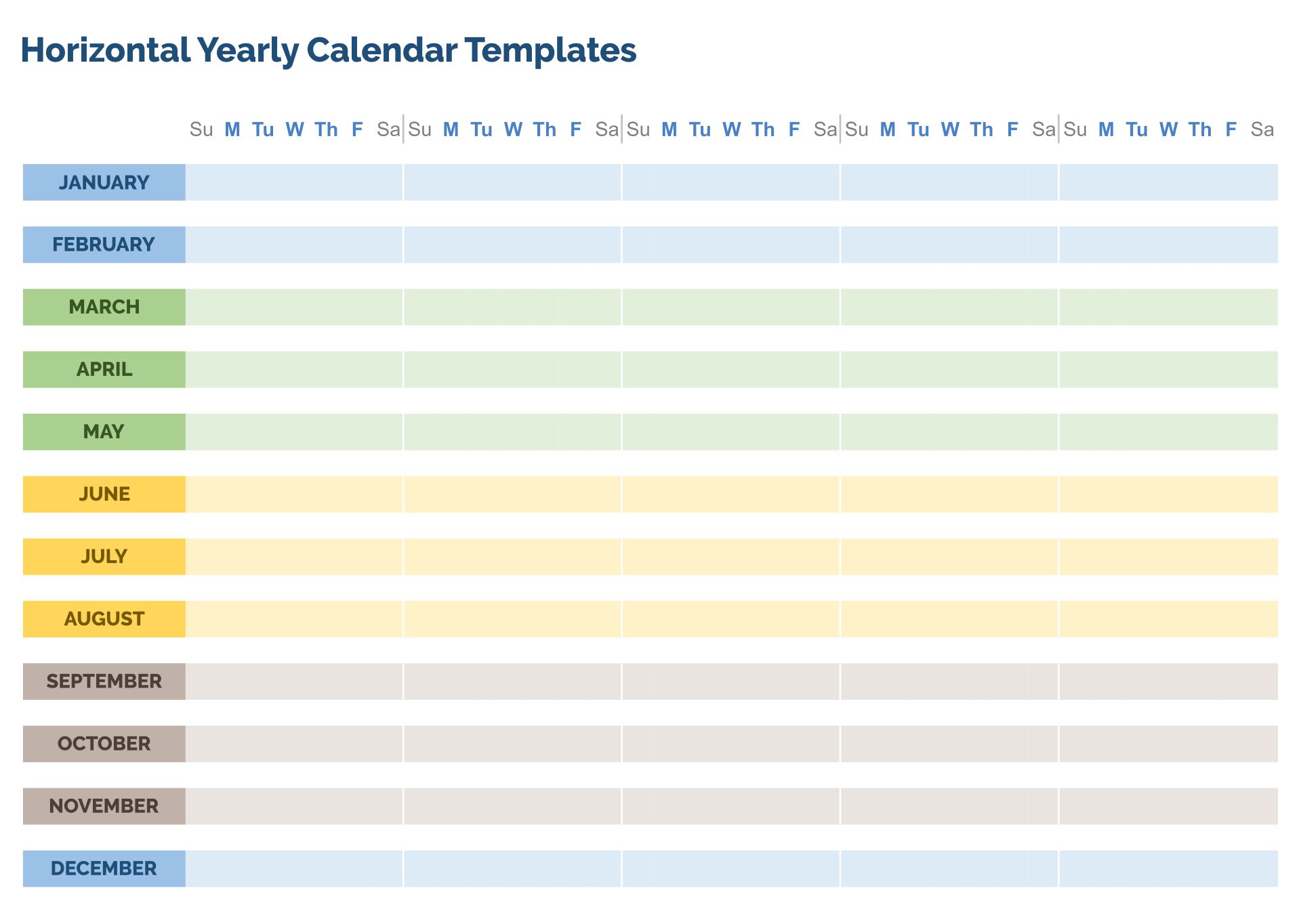 Printable Horizontal Yearly Calendar Templates